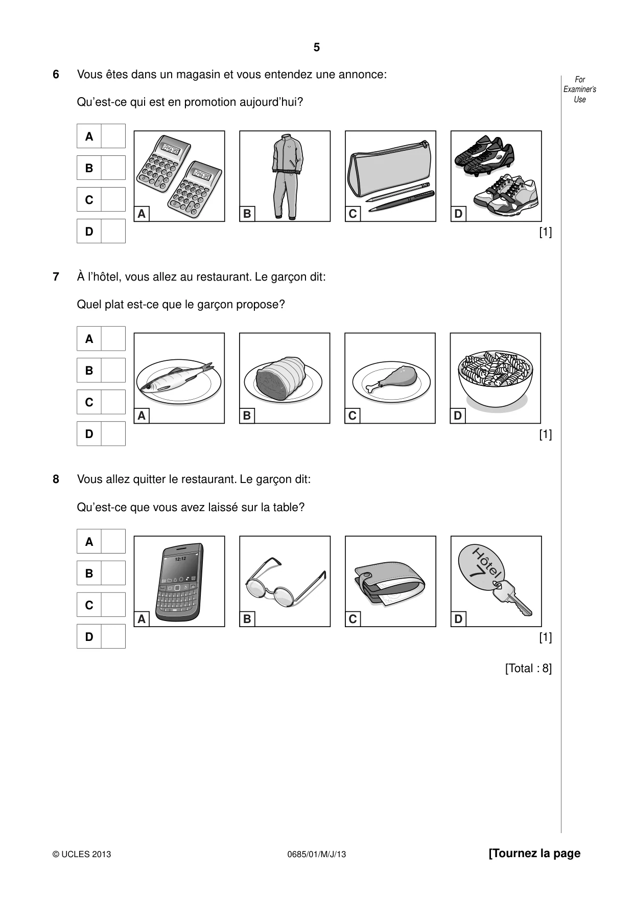 Cambridge IGCSE French - Foreign Language (UK) 0685 2013 May/June Paper 1 · Variant 1 question paper, page 5 of 12