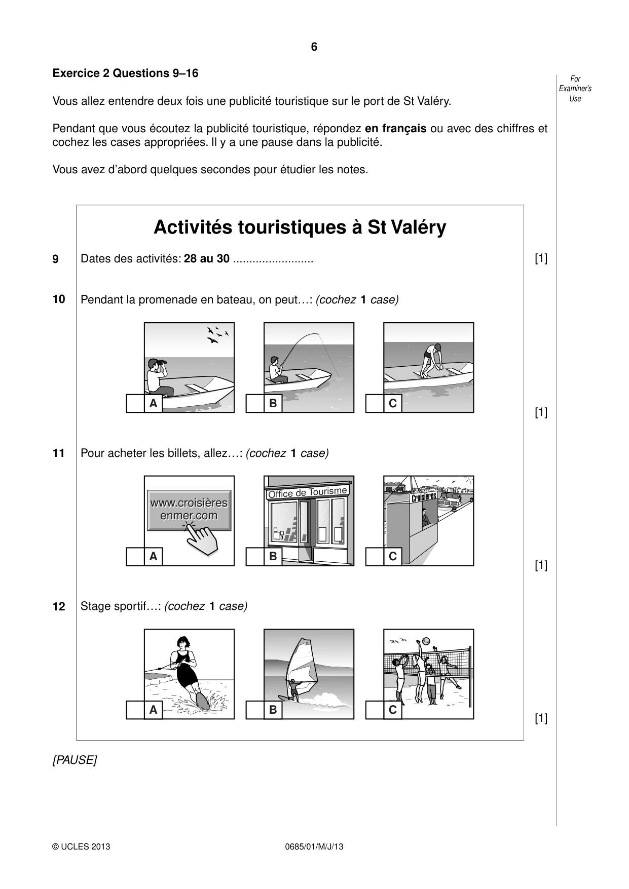 Cambridge IGCSE French - Foreign Language (UK) 0685 2013 May/June Paper 1 · Variant 1 question paper, page 6 of 12
