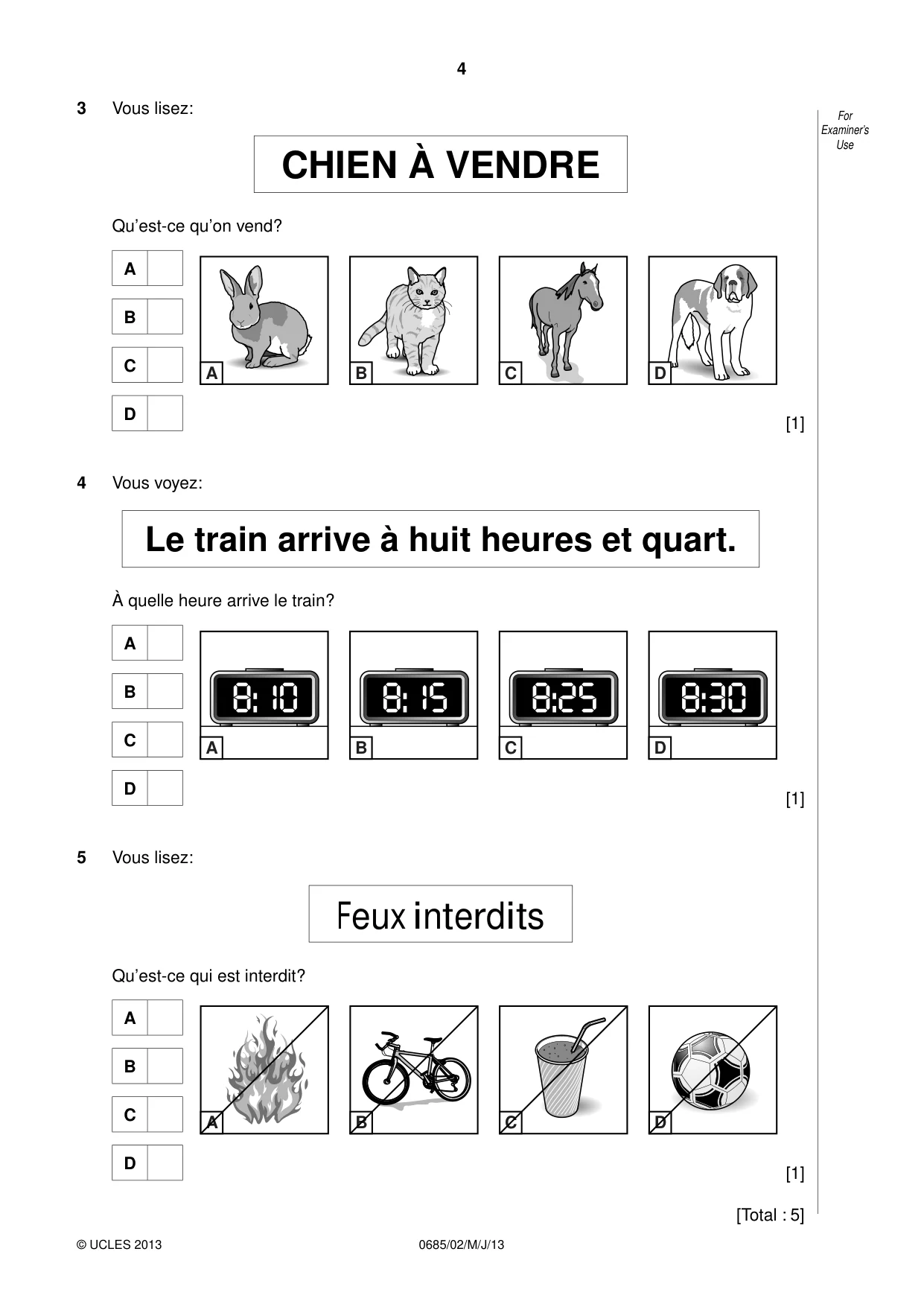 Cambridge IGCSE French - Foreign Language (UK) 0685 2013 May/June Paper 2 · Variant 1 question paper, page 4 of 20