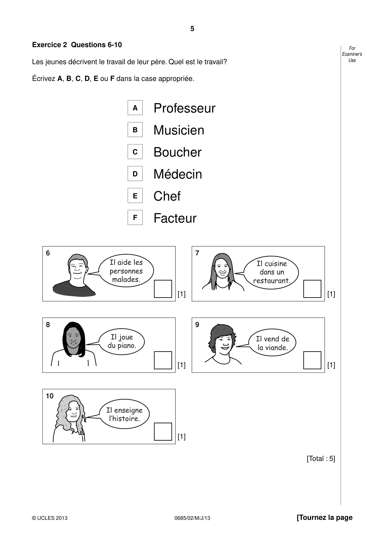 Cambridge IGCSE French - Foreign Language (UK) 0685 2013 May/June Paper 2 · Variant 1 question paper, page 5 of 20