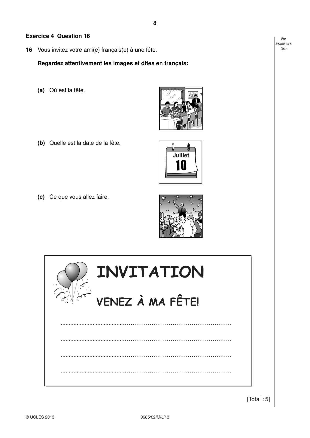 Cambridge IGCSE French - Foreign Language (UK) 0685 2013 May/June Paper 2 · Variant 1 question paper, page 8 of 20