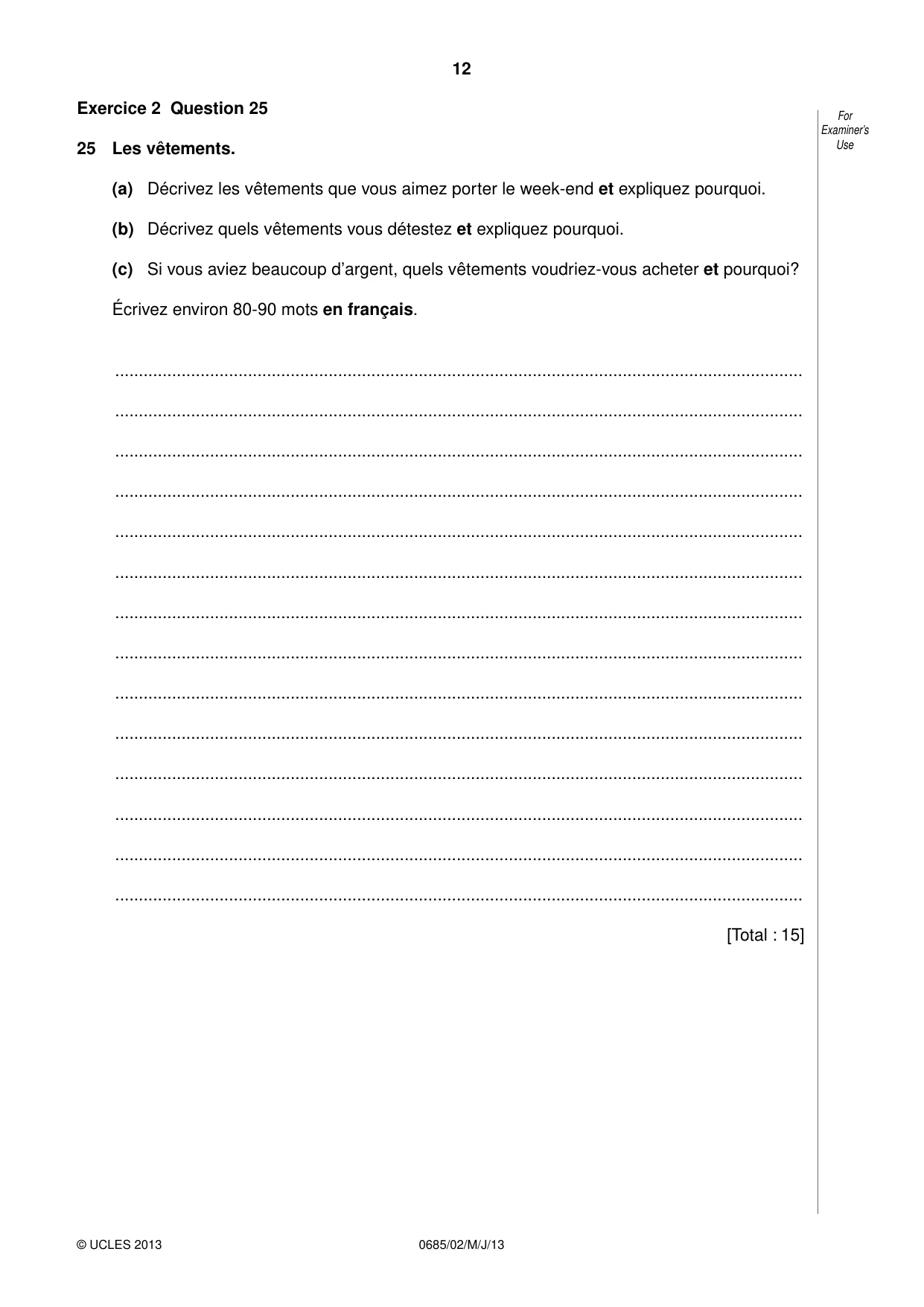 Cambridge IGCSE French - Foreign Language (UK) 0685 2013 May/June Paper 2 · Variant 1 question paper, page 12 of 20