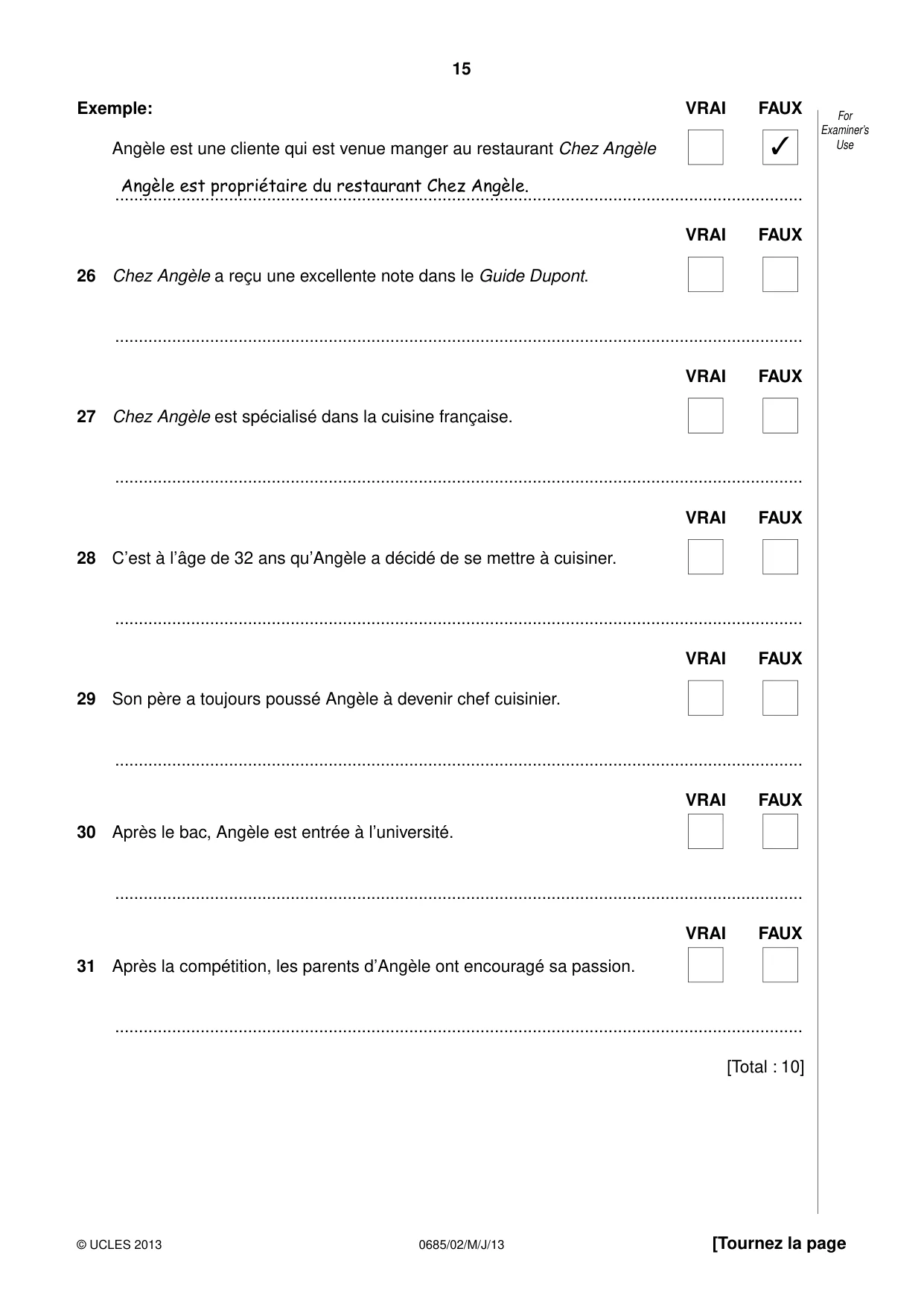 Cambridge IGCSE French - Foreign Language (UK) 0685 2013 May/June Paper 2 · Variant 1 question paper, page 15 of 20