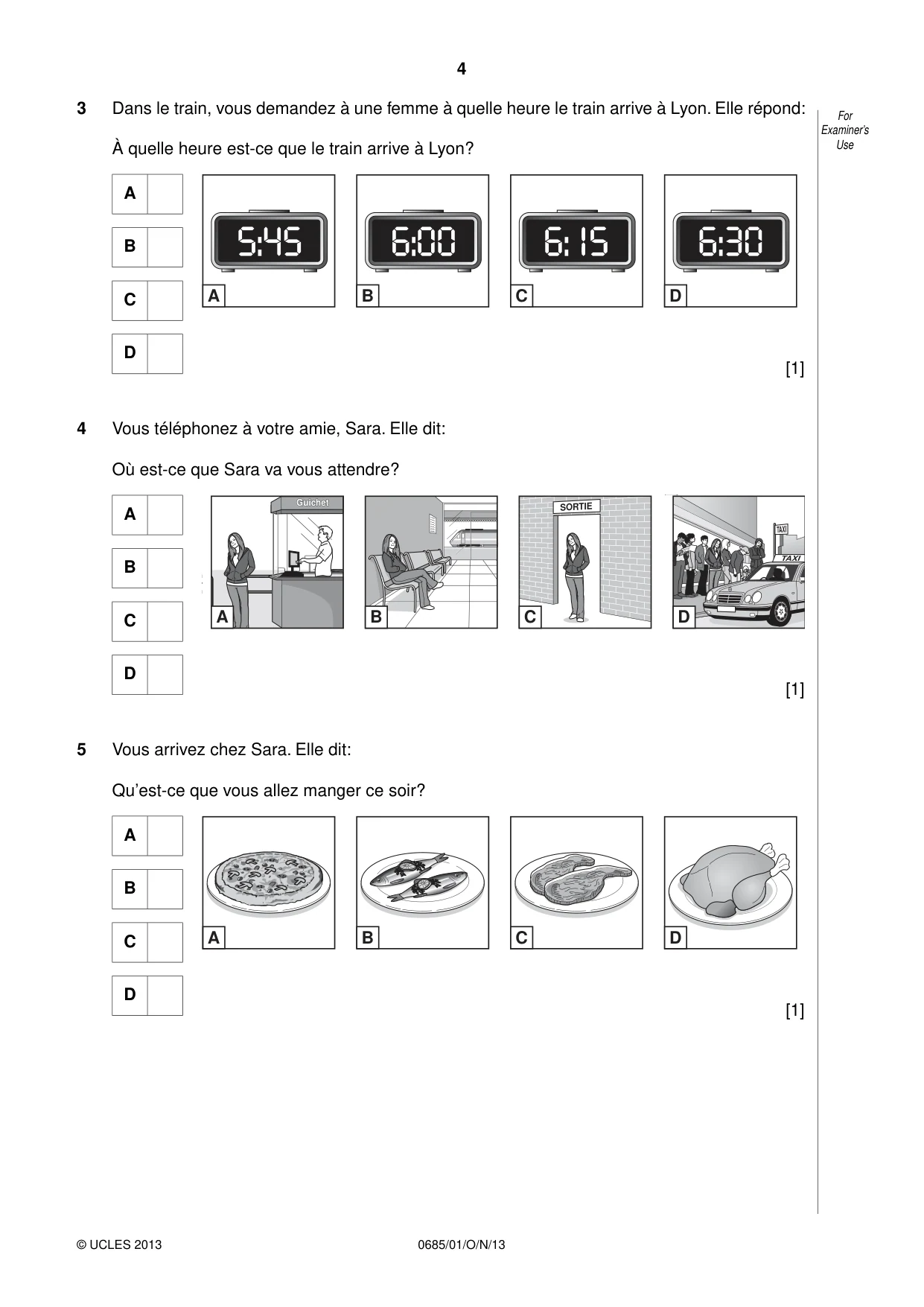 Cambridge IGCSE French - Foreign Language (UK) 0685 2013 Oct/Nov Paper 1 · Variant 1 question paper, page 4 of 12