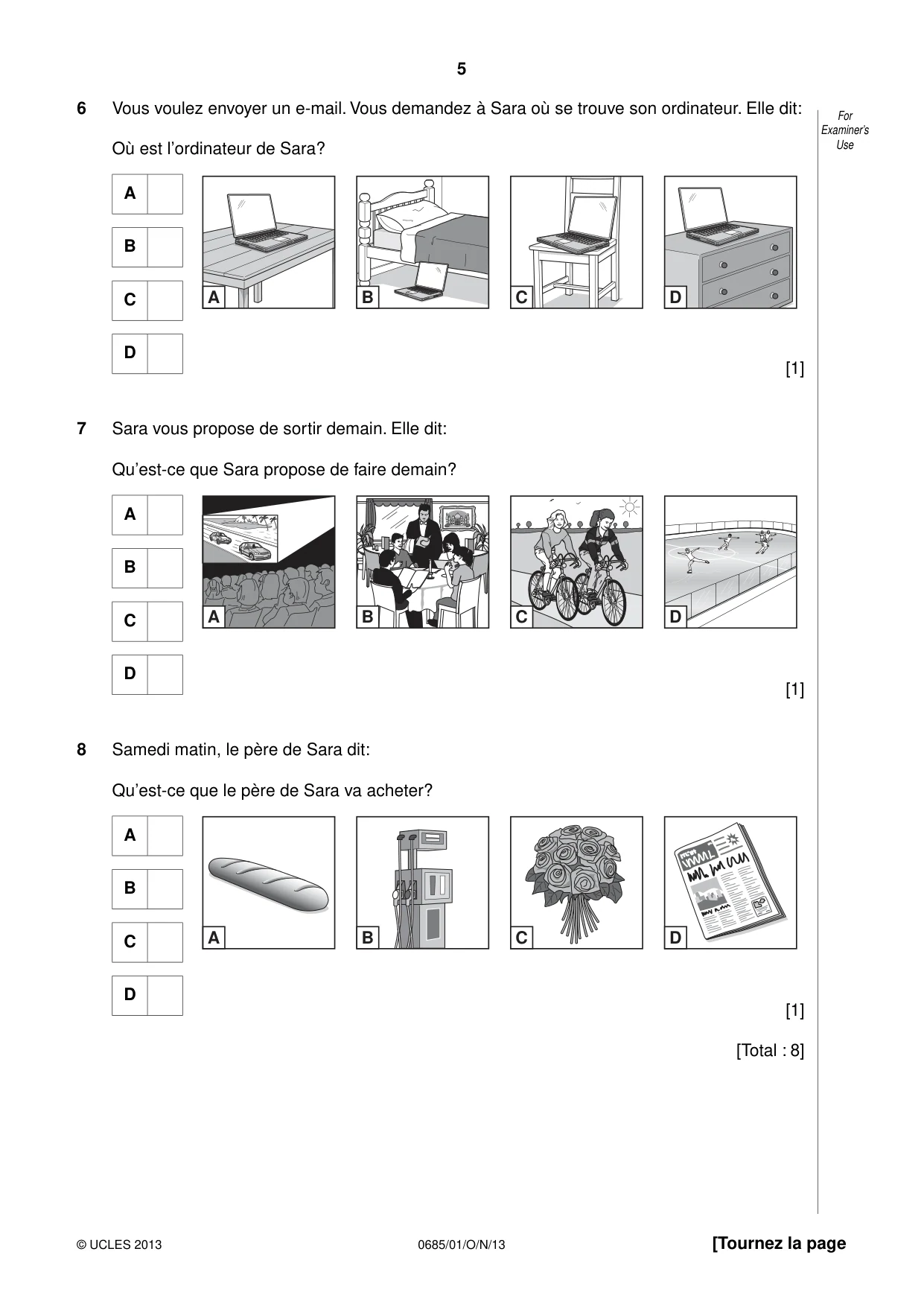 Cambridge IGCSE French - Foreign Language (UK) 0685 2013 Oct/Nov Paper 1 · Variant 1 question paper, page 5 of 12