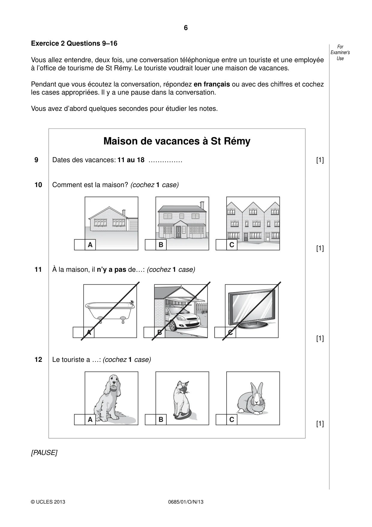 Cambridge IGCSE French - Foreign Language (UK) 0685 2013 Oct/Nov Paper 1 · Variant 1 question paper, page 6 of 12