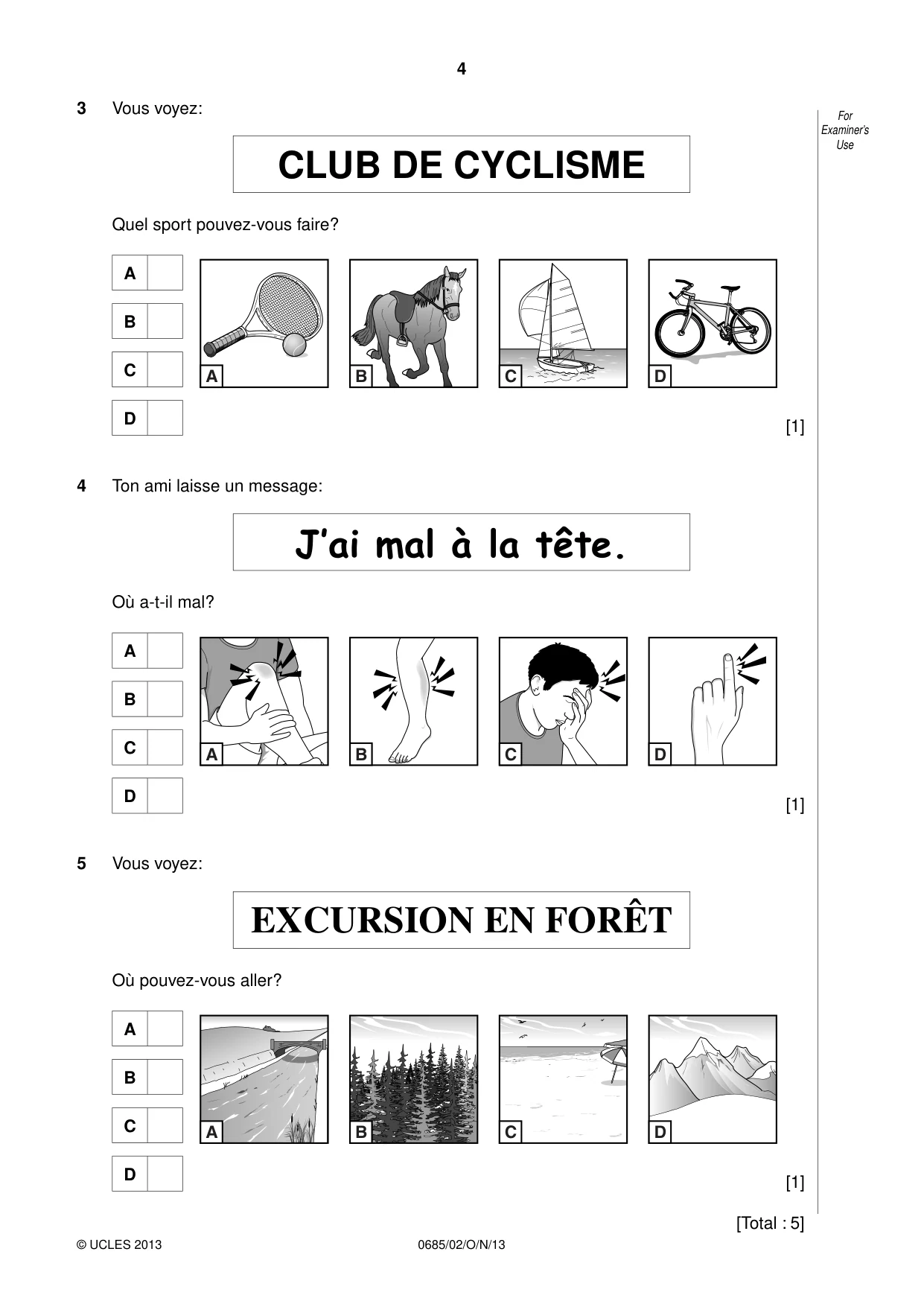 Cambridge IGCSE French - Foreign Language (UK) 0685 2013 Oct/Nov Paper 2 · Variant 1 question paper, page 4 of 20