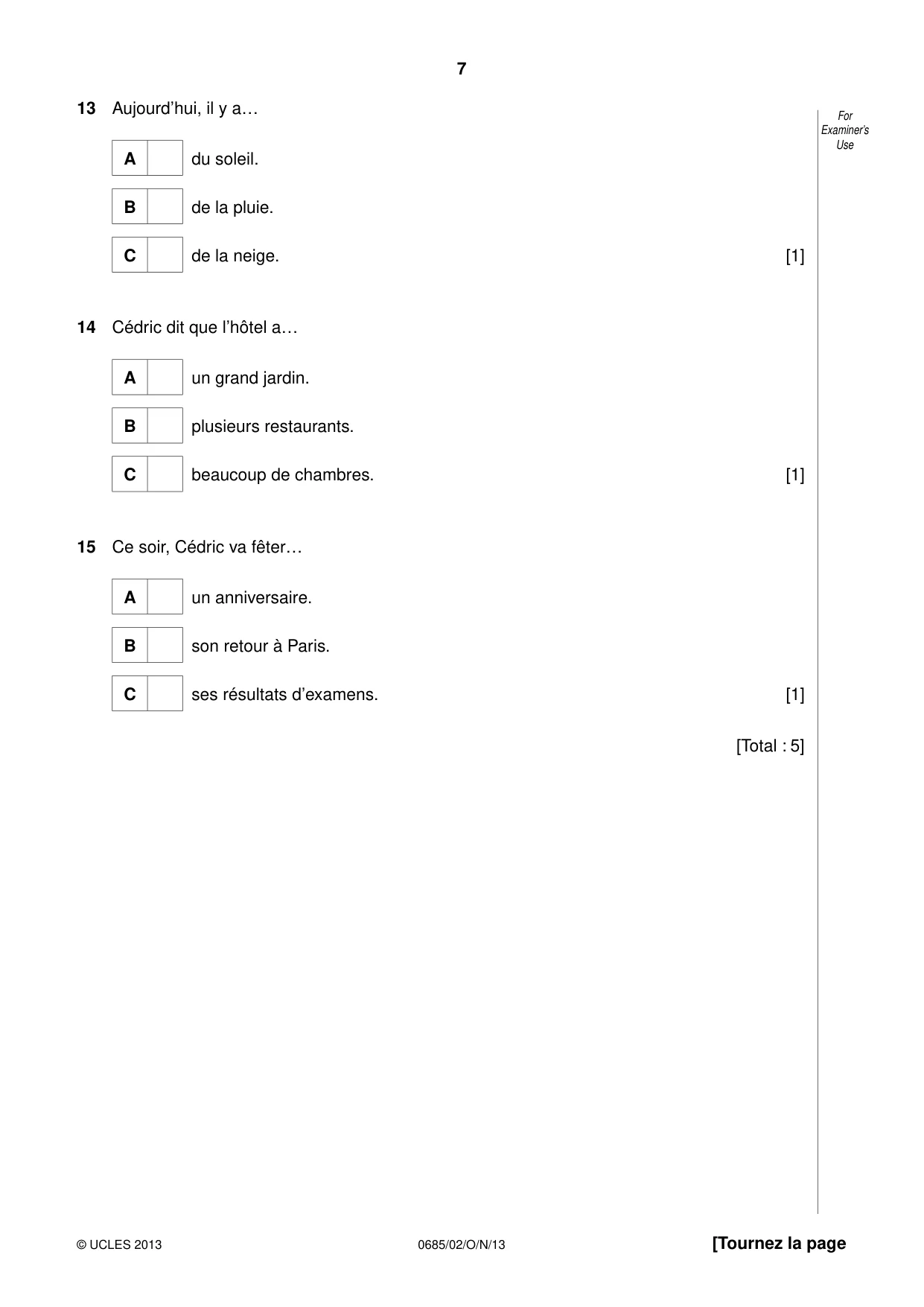 Cambridge IGCSE French - Foreign Language (UK) 0685 2013 Oct/Nov Paper 2 · Variant 1 question paper, page 7 of 20