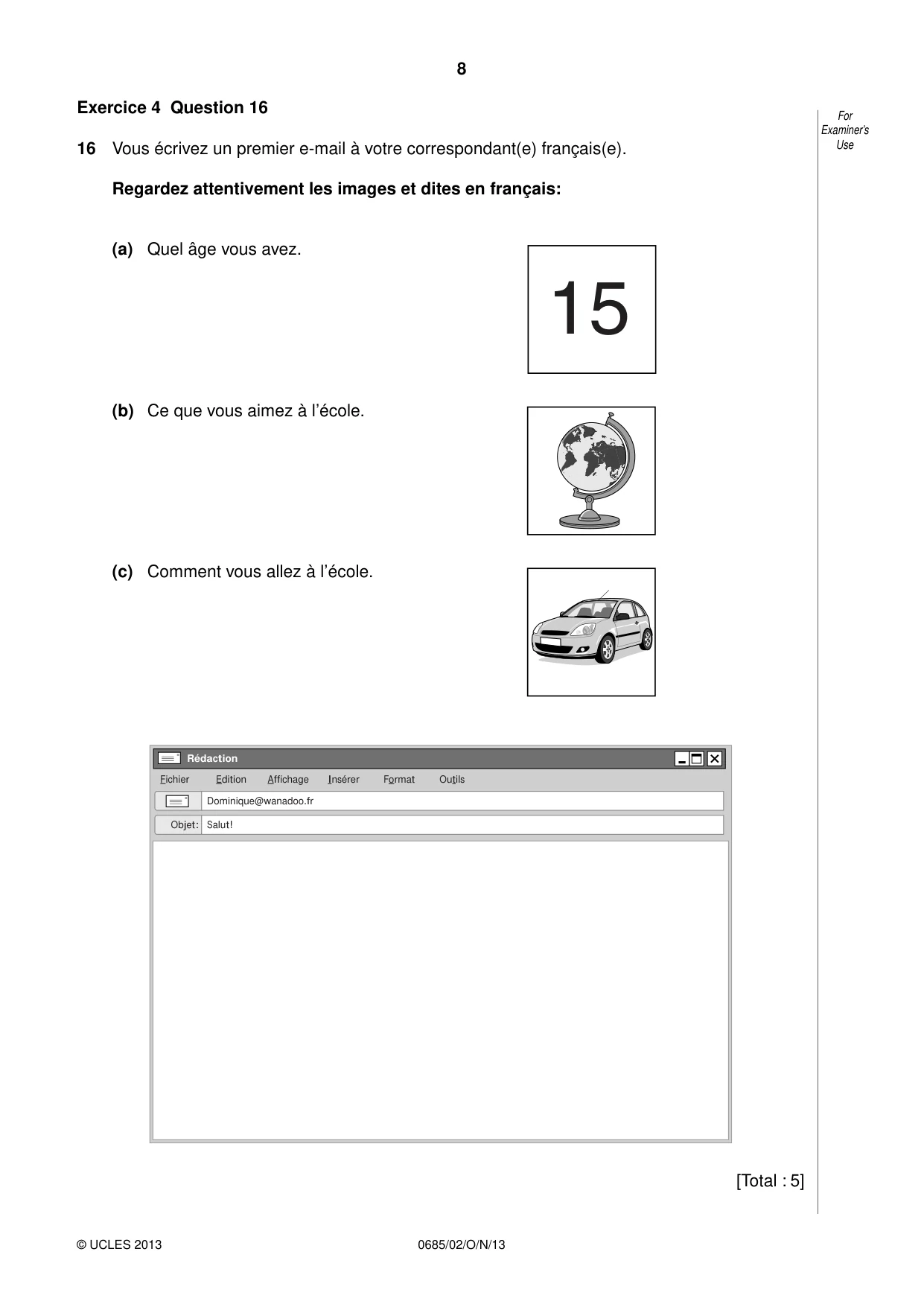 Cambridge IGCSE French - Foreign Language (UK) 0685 2013 Oct/Nov Paper 2 · Variant 1 question paper, page 8 of 20