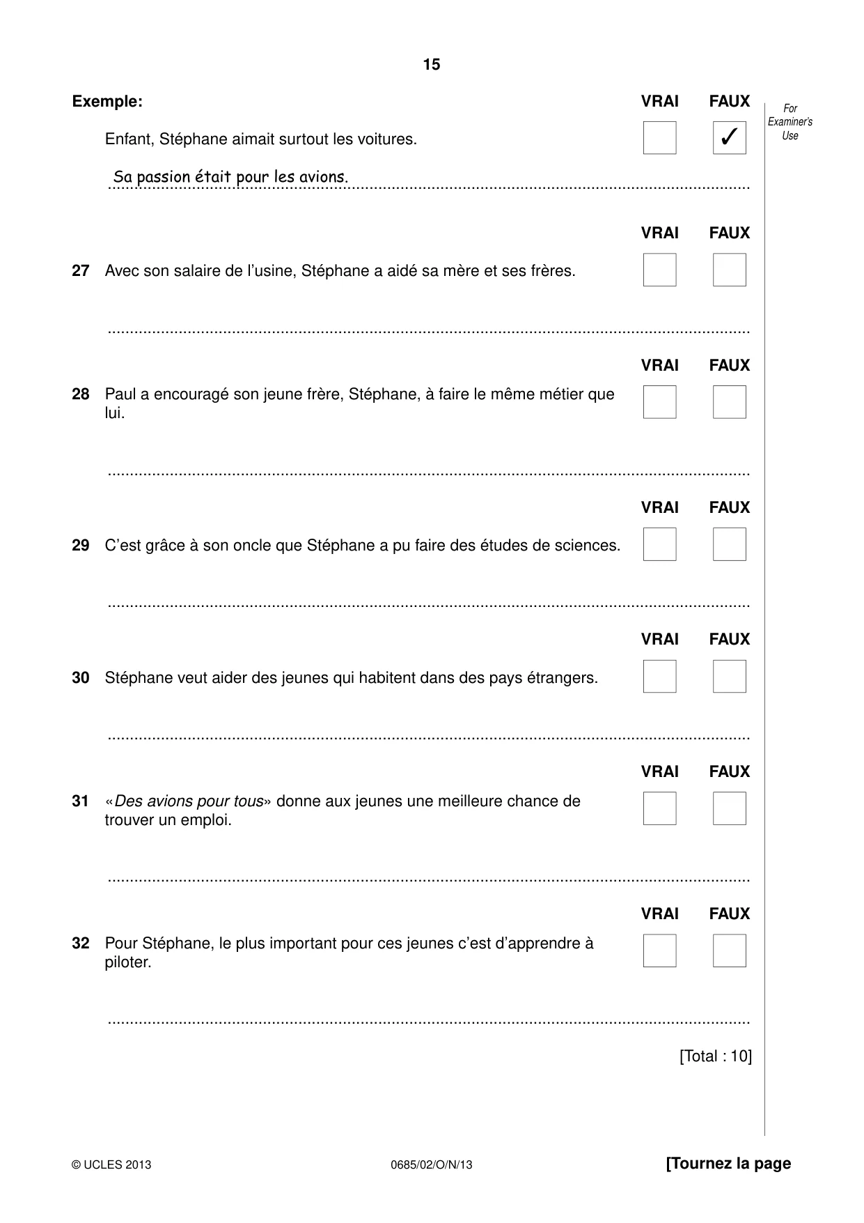 Cambridge IGCSE French - Foreign Language (UK) 0685 2013 Oct/Nov Paper 2 · Variant 1 question paper, page 15 of 20