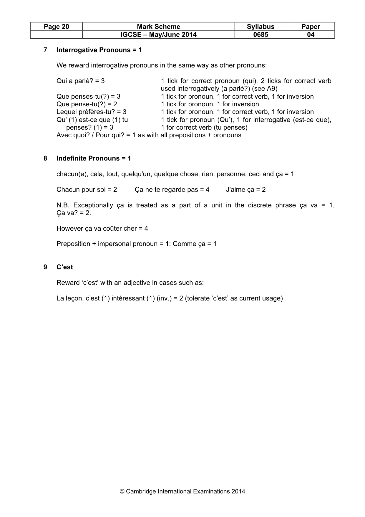 Mark scheme, page 20 of 25