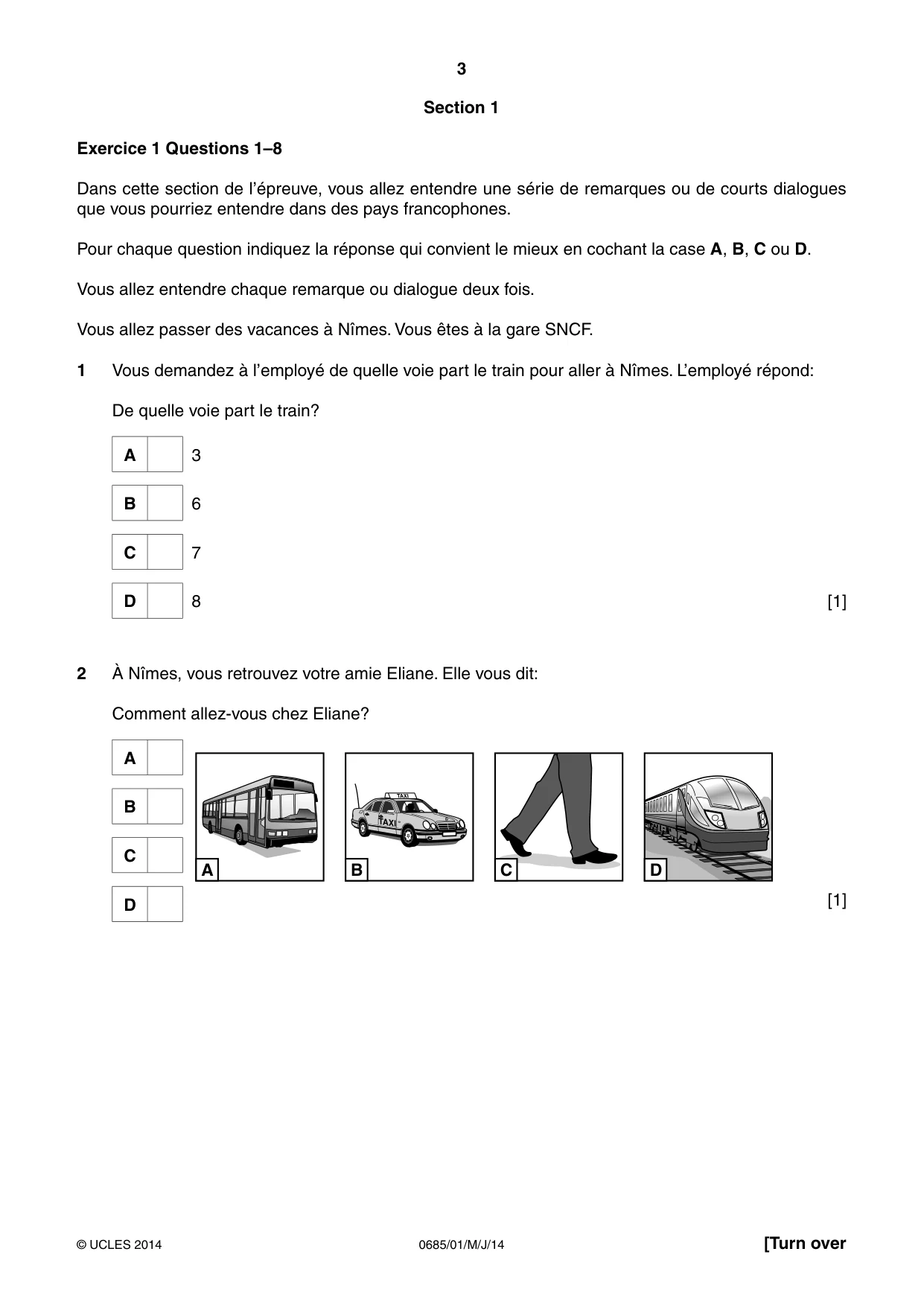 Cambridge IGCSE French - Foreign Language (UK) 0685 2014 May/June Paper 1 · Variant 1 question paper, page 3 of 12