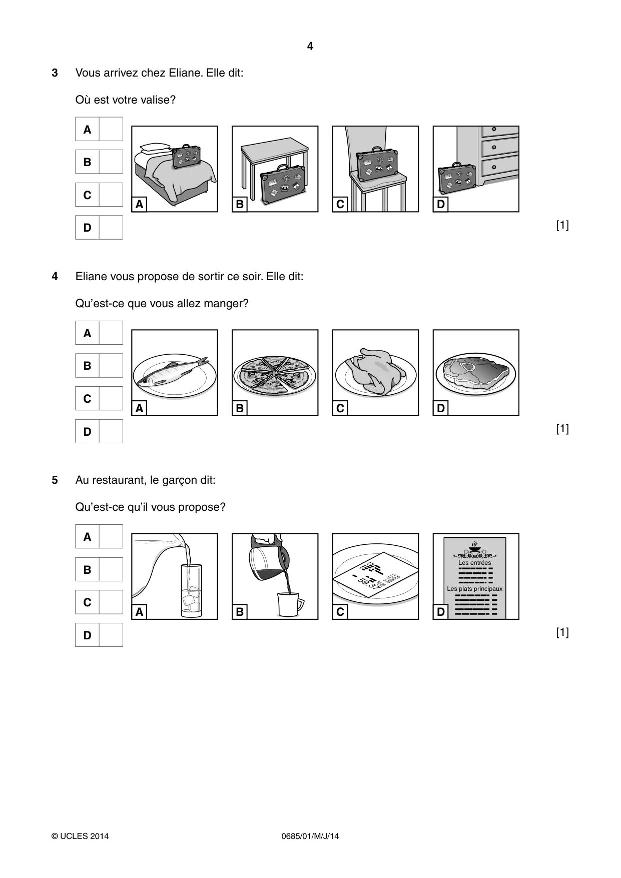 Cambridge IGCSE French - Foreign Language (UK) 0685 2014 May/June Paper 1 · Variant 1 question paper, page 4 of 12
