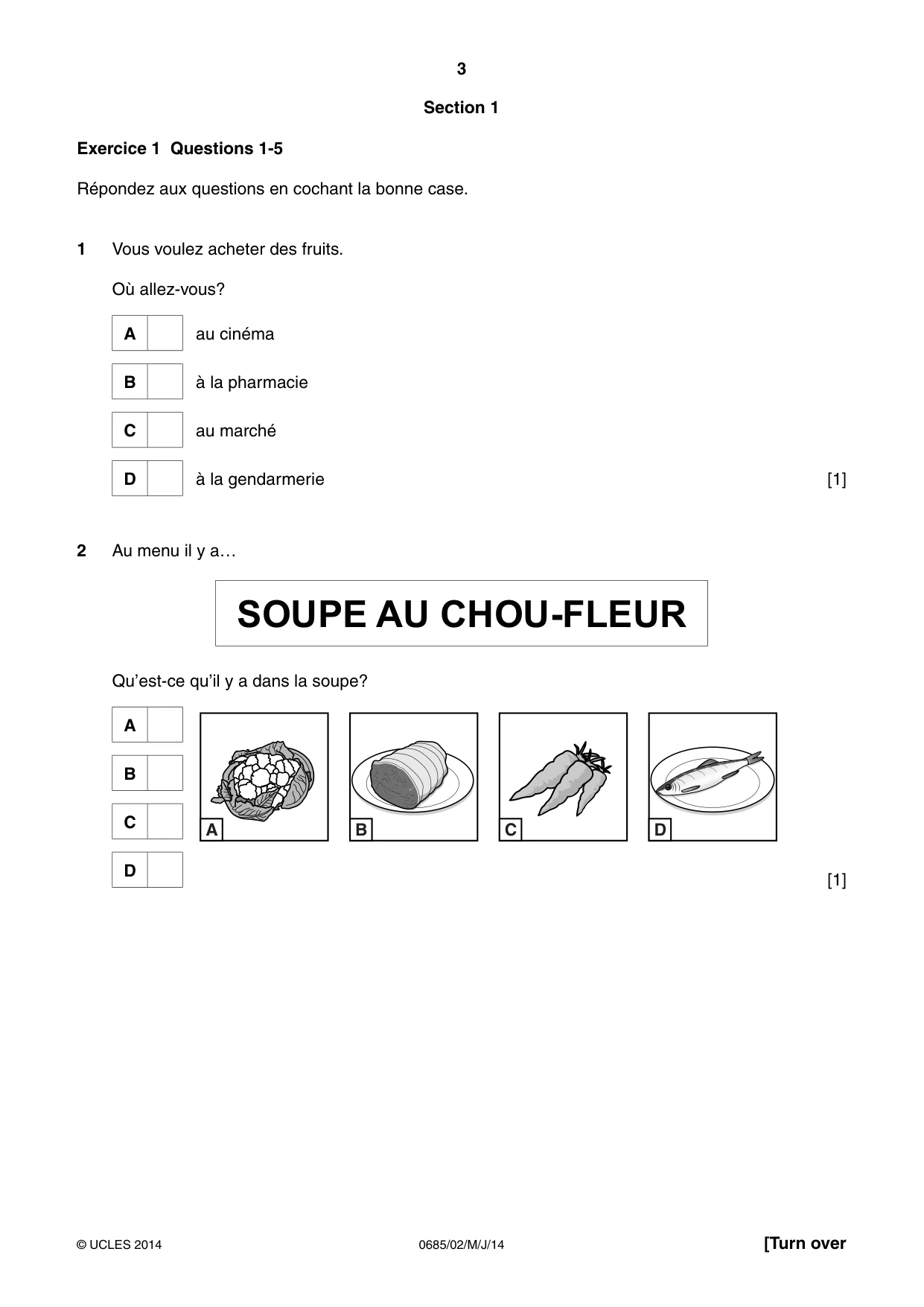 Cambridge IGCSE French - Foreign Language (UK) 0685 2014 May/June Paper 2 · Variant 1 question paper, page 3 of 20