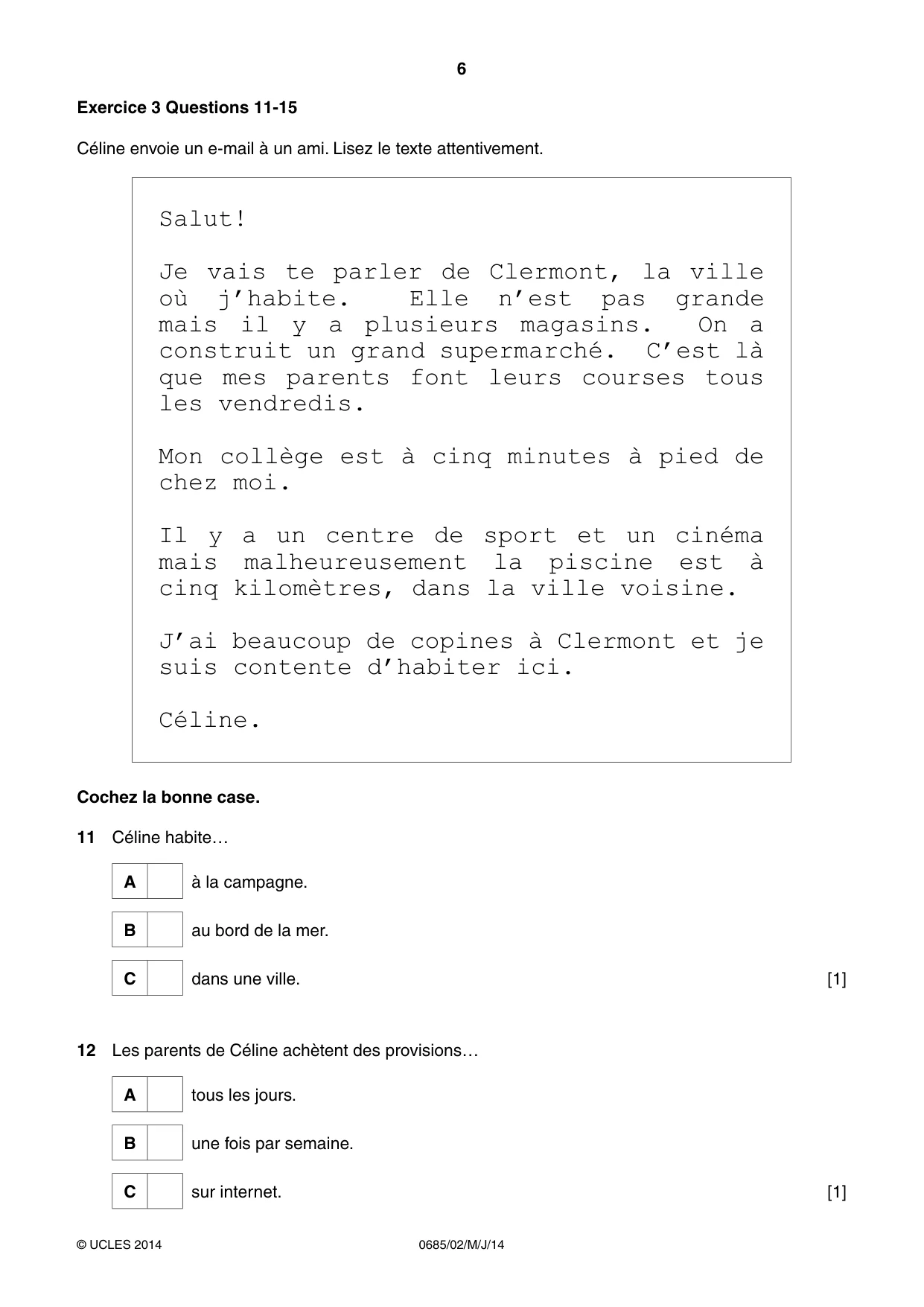 Cambridge IGCSE French - Foreign Language (UK) 0685 2014 May/June Paper 2 · Variant 1 question paper, page 6 of 20