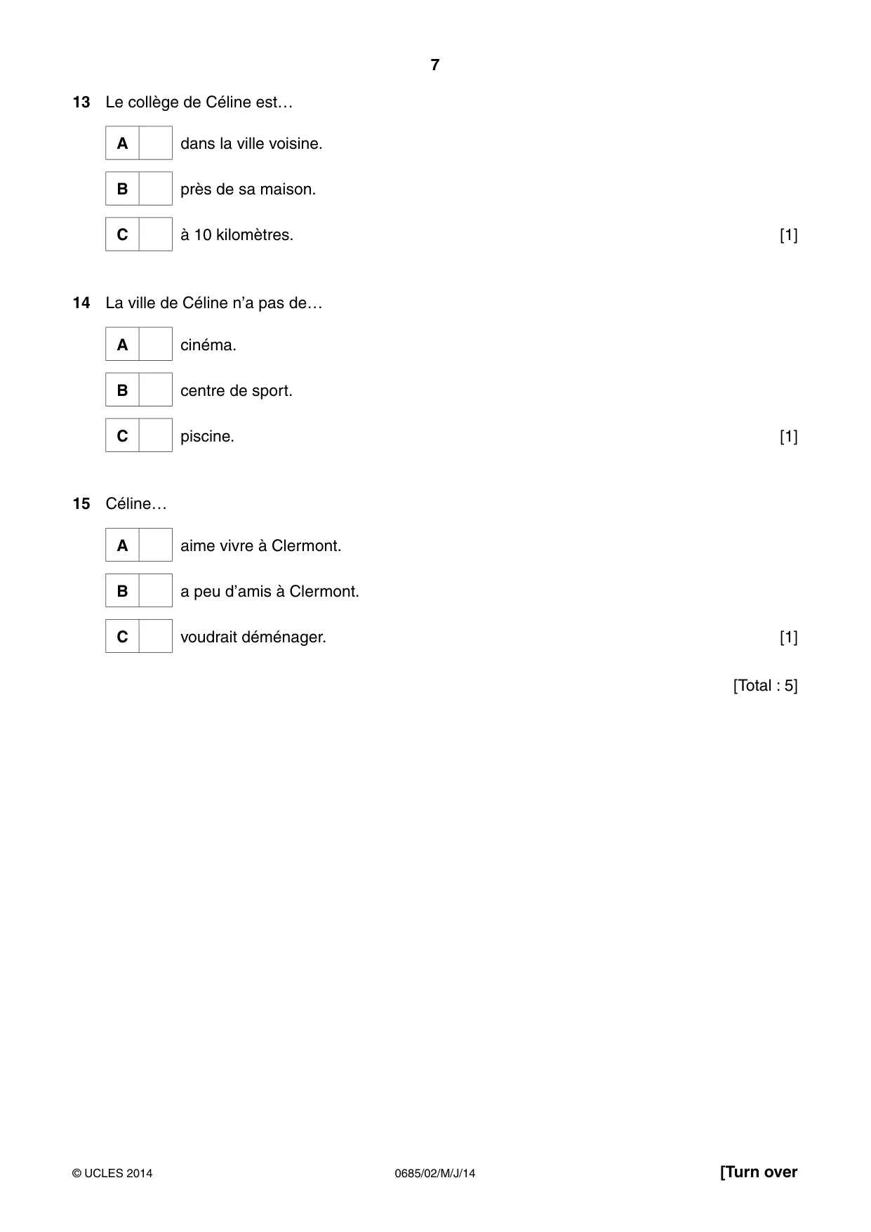 Cambridge IGCSE French - Foreign Language (UK) 0685 2014 May/June Paper 2 · Variant 1 question paper, page 7 of 20