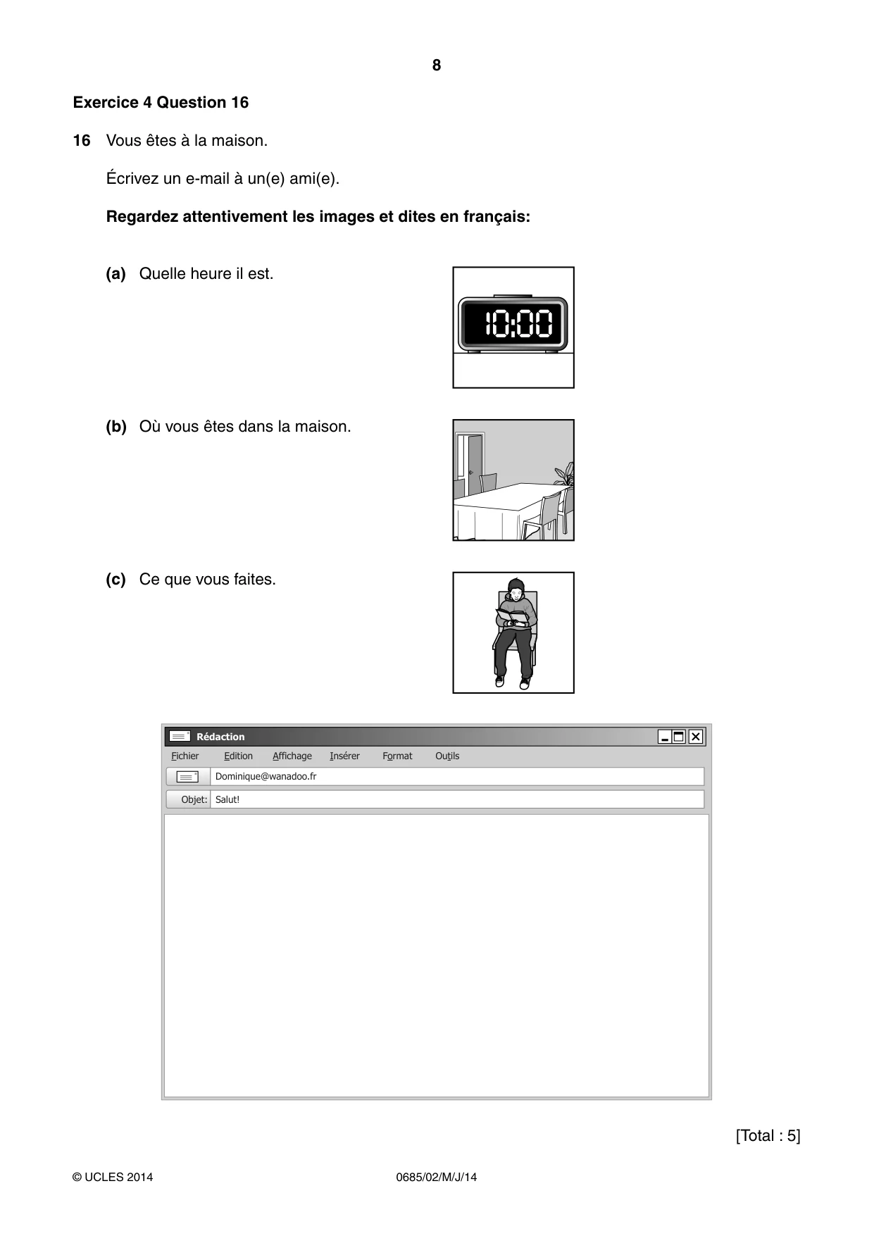Cambridge IGCSE French - Foreign Language (UK) 0685 2014 May/June Paper 2 · Variant 1 question paper, page 8 of 20