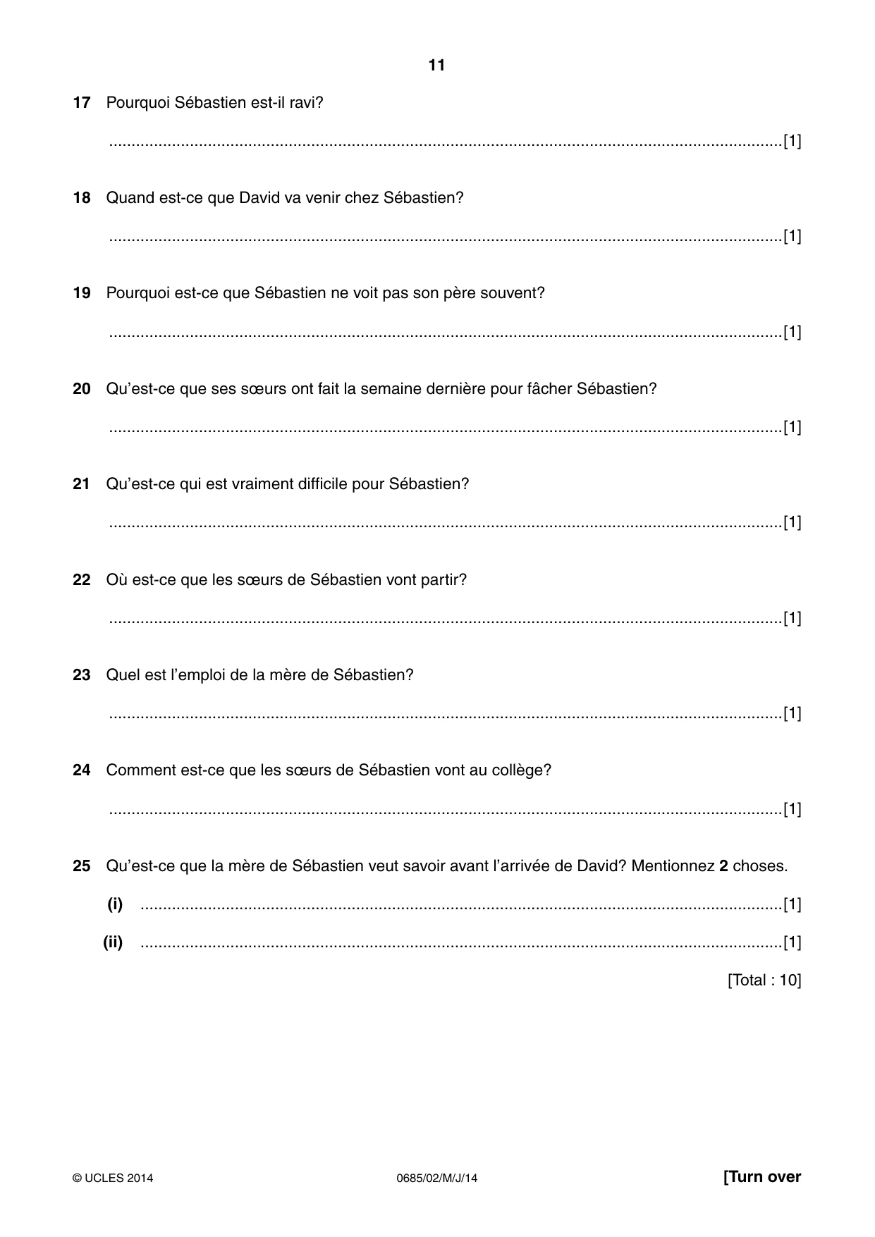 Cambridge IGCSE French - Foreign Language (UK) 0685 2014 May/June Paper 2 · Variant 1 question paper, page 11 of 20