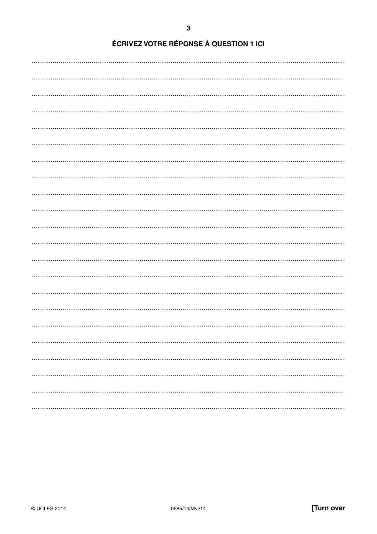 Cambridge IGCSE French - Foreign Language (UK) 0685 2014 May/June Paper 4 · Variant 1 question paper, page 3 of 4