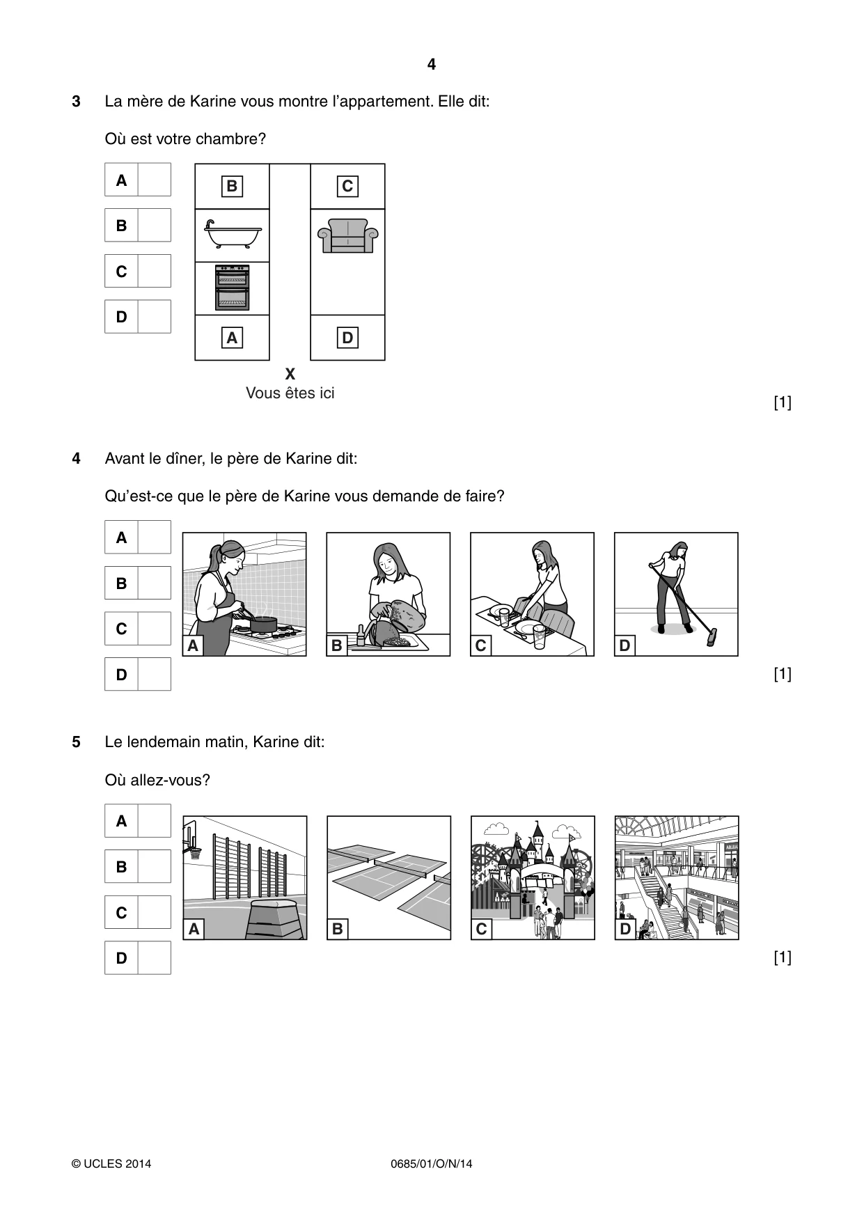 Cambridge IGCSE French - Foreign Language (UK) 0685 2014 Oct/Nov Paper 1 · Variant 1 question paper, page 4 of 12