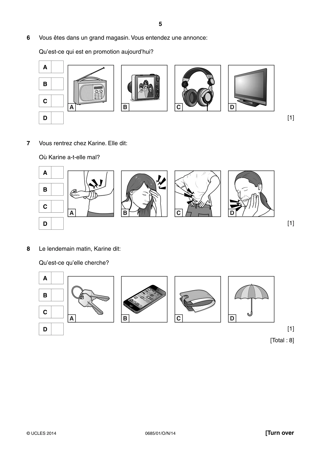 Cambridge IGCSE French - Foreign Language (UK) 0685 2014 Oct/Nov Paper 1 · Variant 1 question paper, page 5 of 12