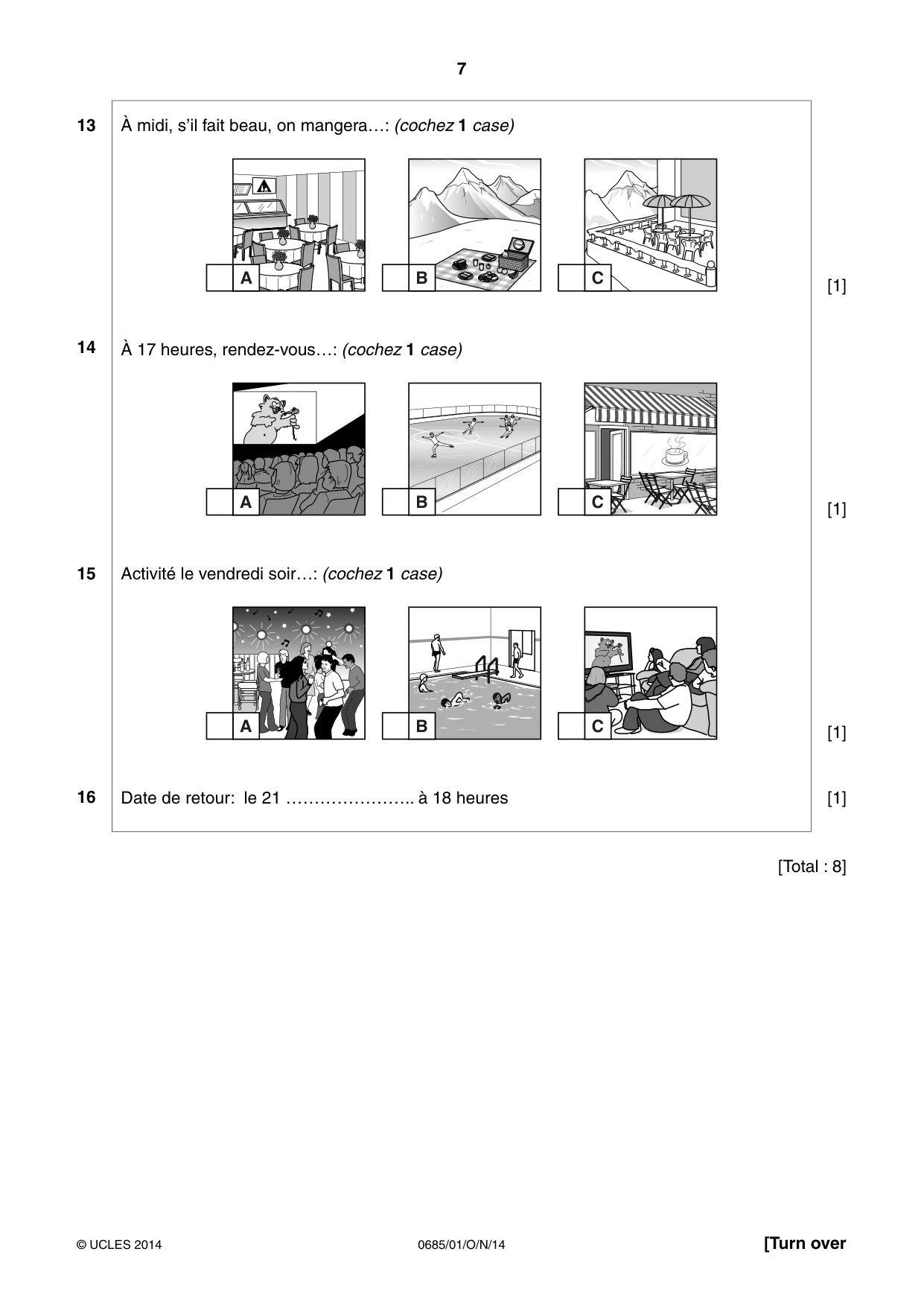 Cambridge IGCSE French - Foreign Language (UK) 0685 2014 Oct/Nov Paper 1 · Variant 1 question paper, page 7 of 12