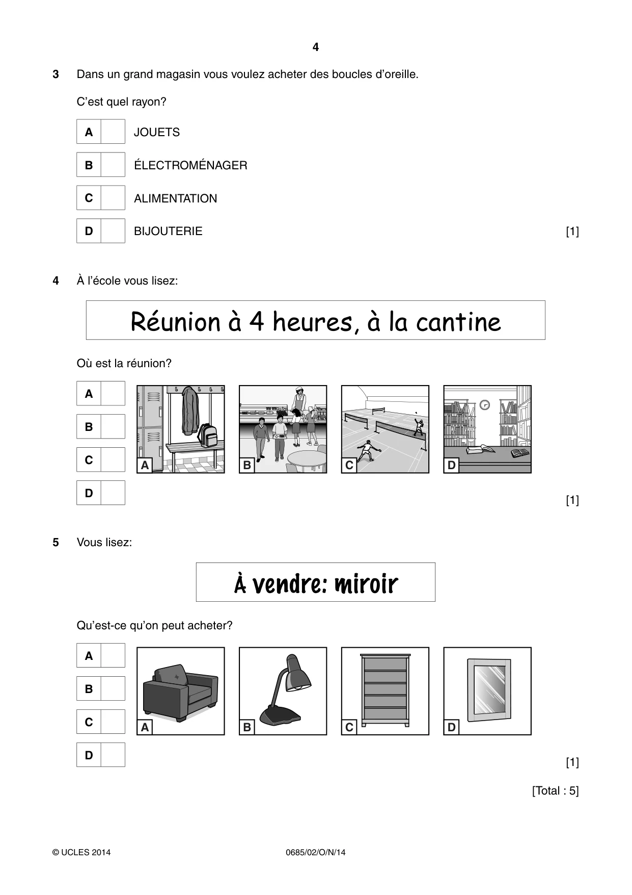 Cambridge IGCSE French - Foreign Language (UK) 0685 2014 Oct/Nov Paper 2 · Variant 1 question paper, page 4 of 20