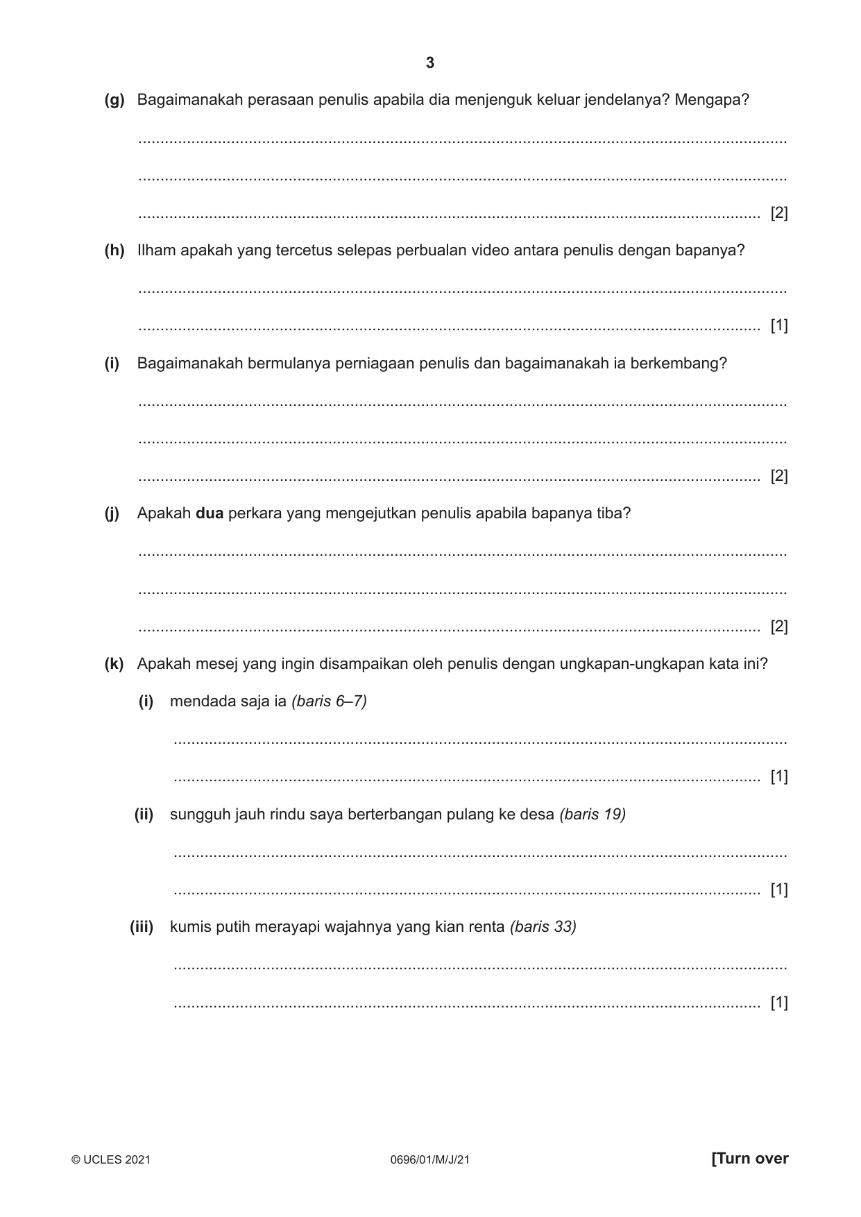 Cambridge IGCSE Malay - First Language 0696 2021 May/June Paper 1 · Variant 0 question paper, page 3 of 8