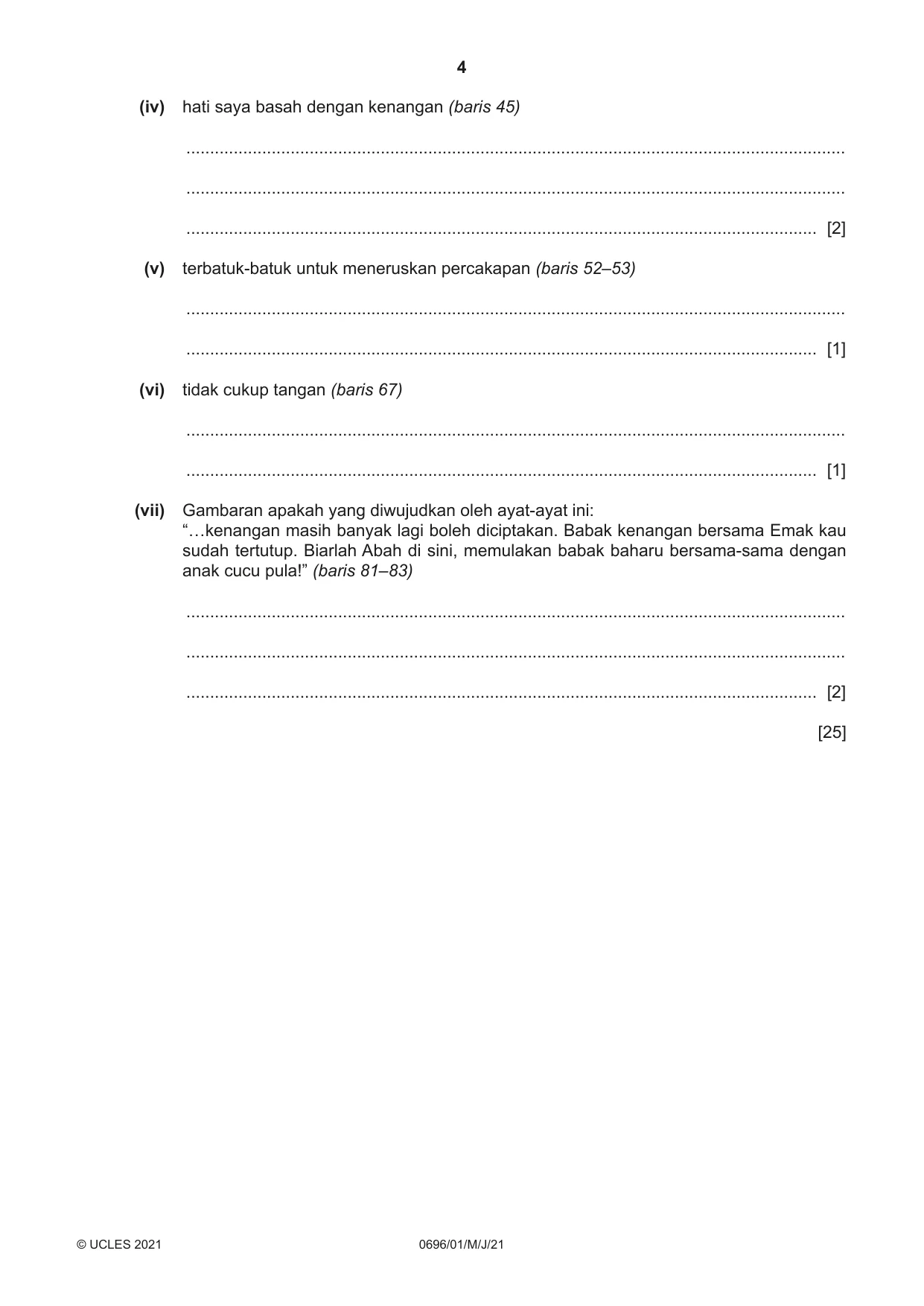 Cambridge IGCSE Malay - First Language 0696 2021 May/June Paper 1 · Variant 0 question paper, page 4 of 8