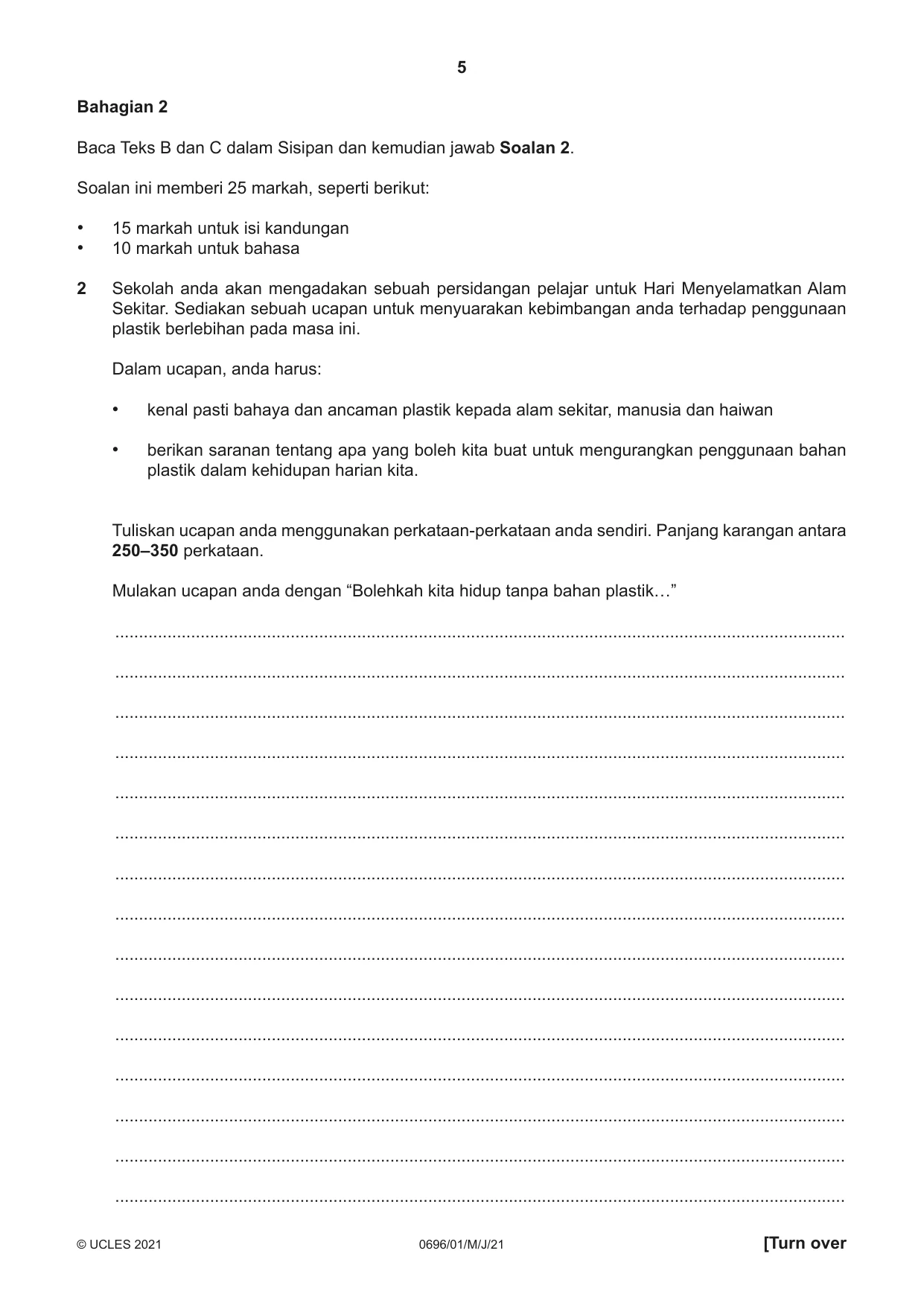 Cambridge IGCSE Malay - First Language 0696 2021 May/June Paper 1 · Variant 0 question paper, page 5 of 8