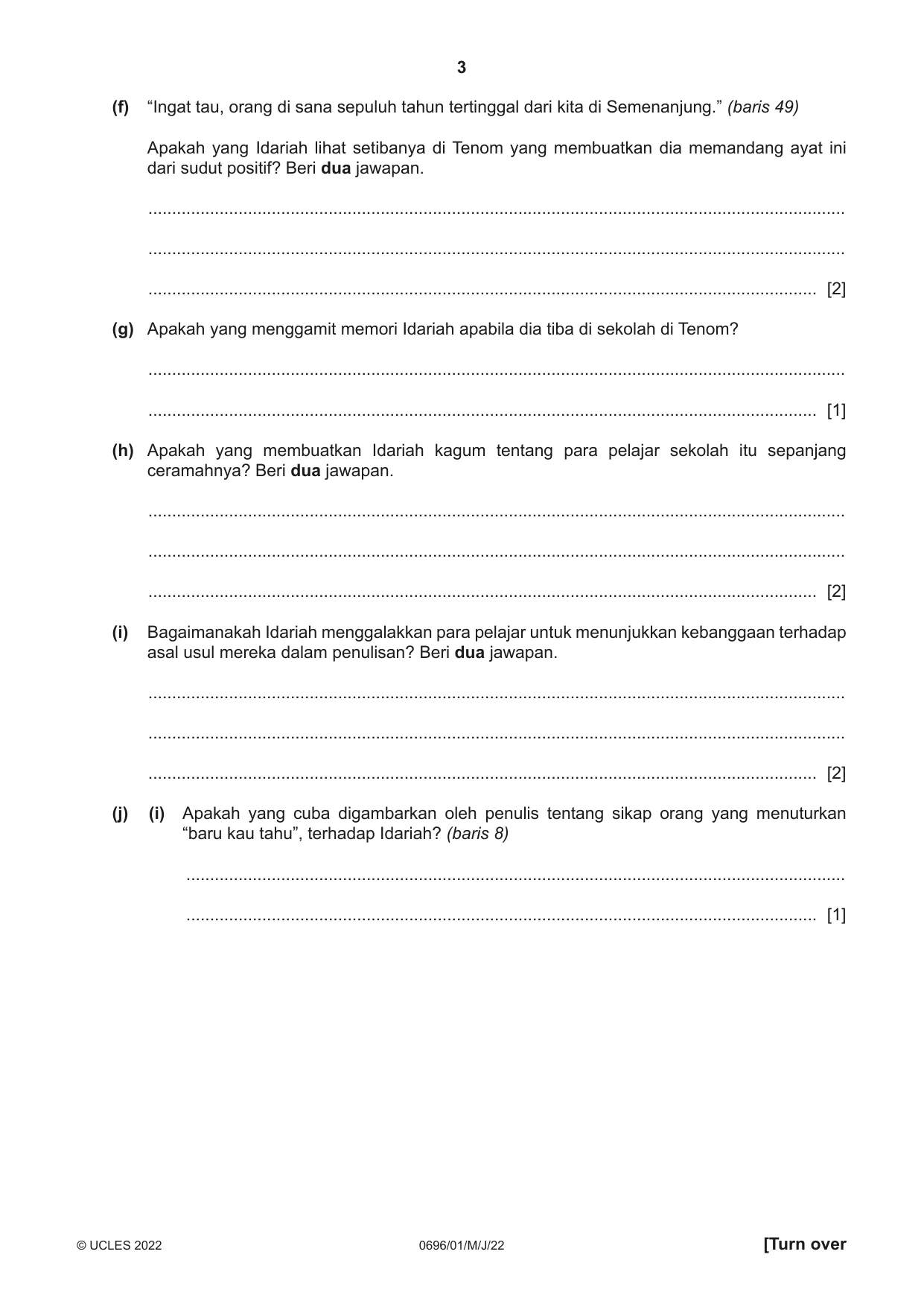 Cambridge IGCSE Malay - First Language 0696 2022 May/June Paper 1 · Variant 0 question paper, page 3 of 8