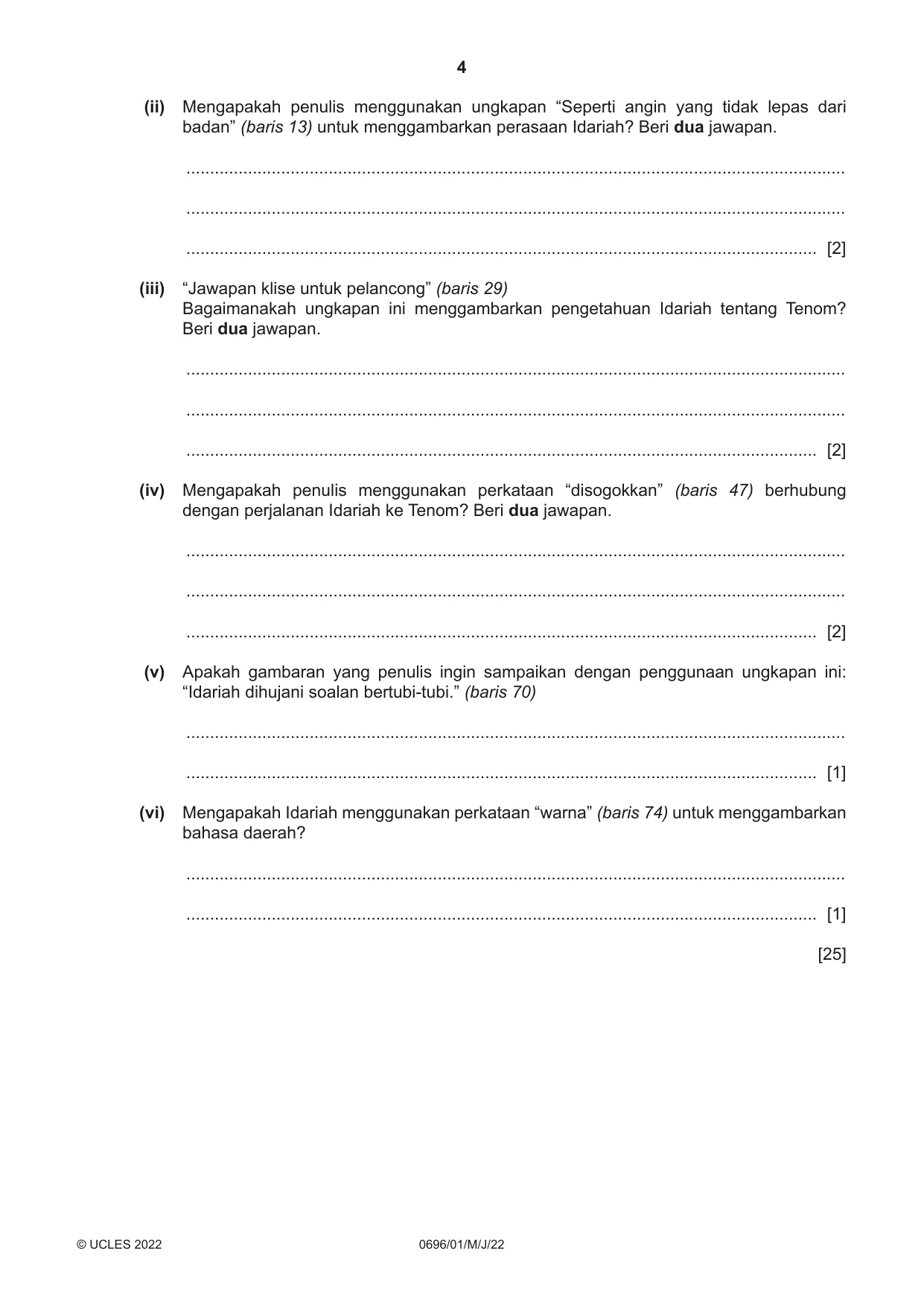 Cambridge IGCSE Malay - First Language 0696 2022 May/June Paper 1 · Variant 0 question paper, page 4 of 8