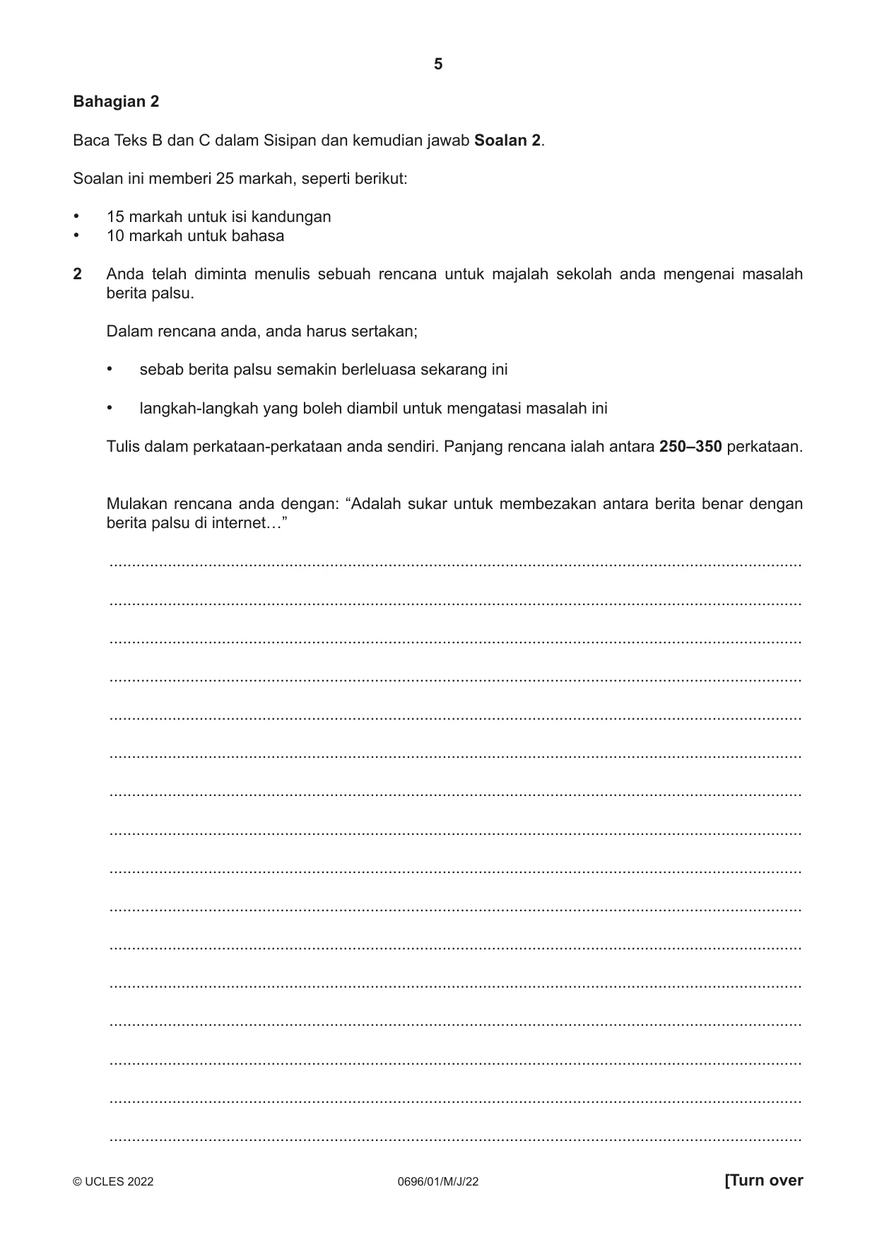 Cambridge IGCSE Malay - First Language 0696 2022 May/June Paper 1 · Variant 0 question paper, page 5 of 8