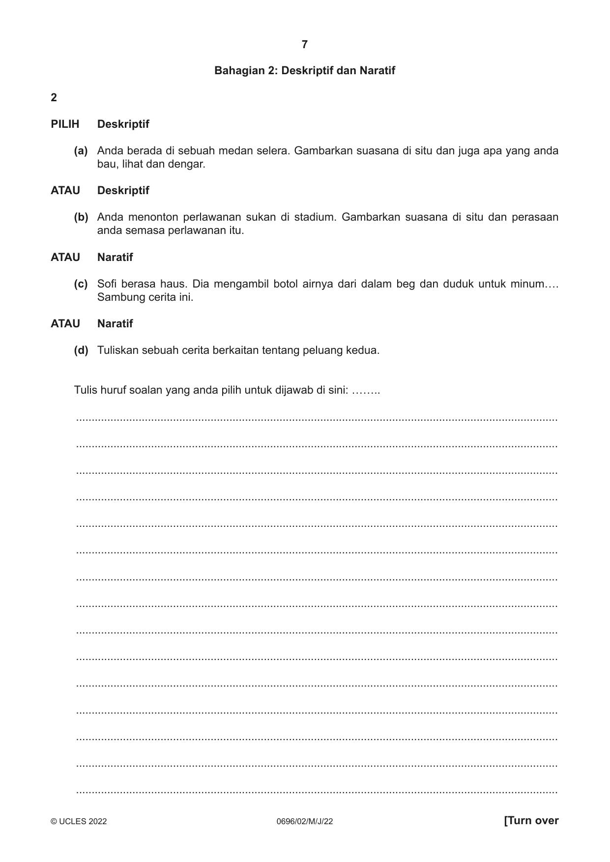 Cambridge IGCSE Malay - First Language 0696 2022 May/June Paper 2 · Variant 0 question paper, page 7 of 12