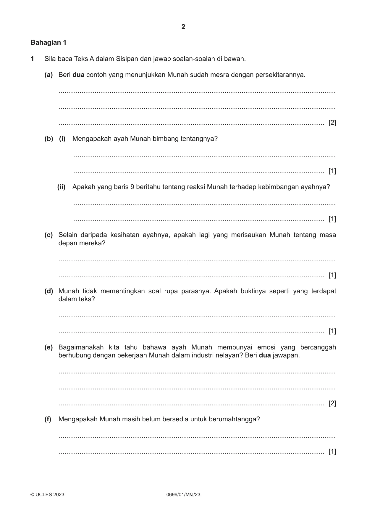 Cambridge IGCSE Malay - First Language 0696 2023 May/June Paper 1 · Variant 0 question paper, page 2 of 8