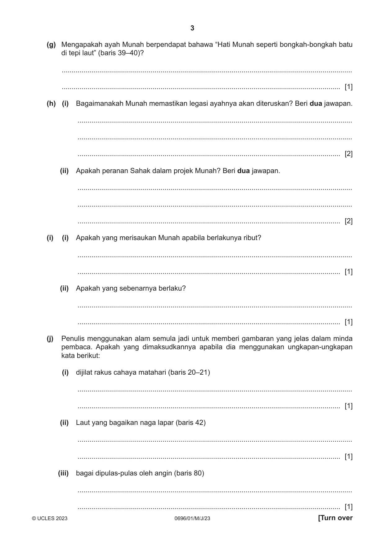 Cambridge IGCSE Malay - First Language 0696 2023 May/June Paper 1 · Variant 0 question paper, page 3 of 8