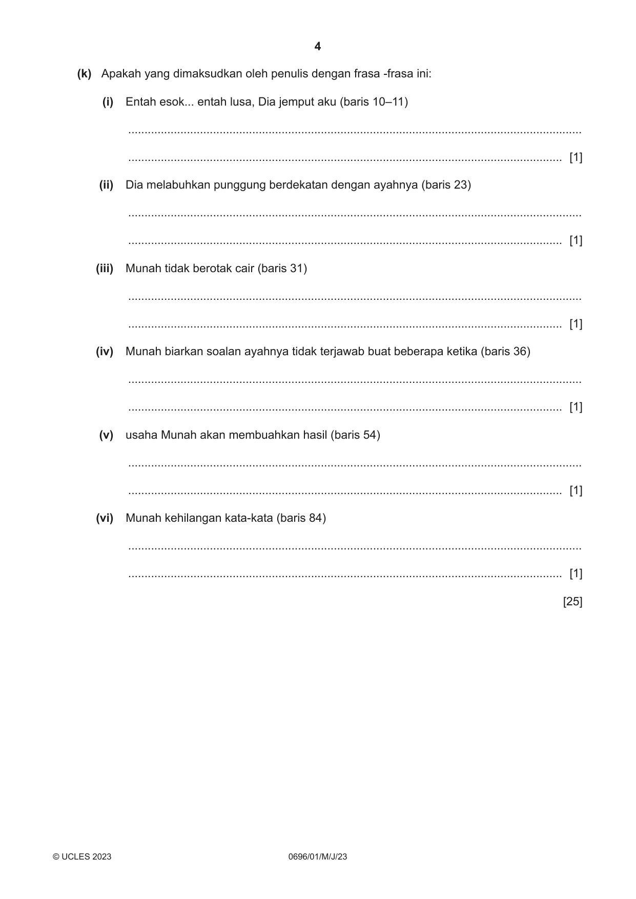 Cambridge IGCSE Malay - First Language 0696 2023 May/June Paper 1 · Variant 0 question paper, page 4 of 8