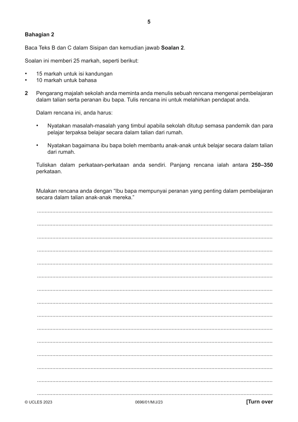 Cambridge IGCSE Malay - First Language 0696 2023 May/June Paper 1 · Variant 0 question paper, page 5 of 8