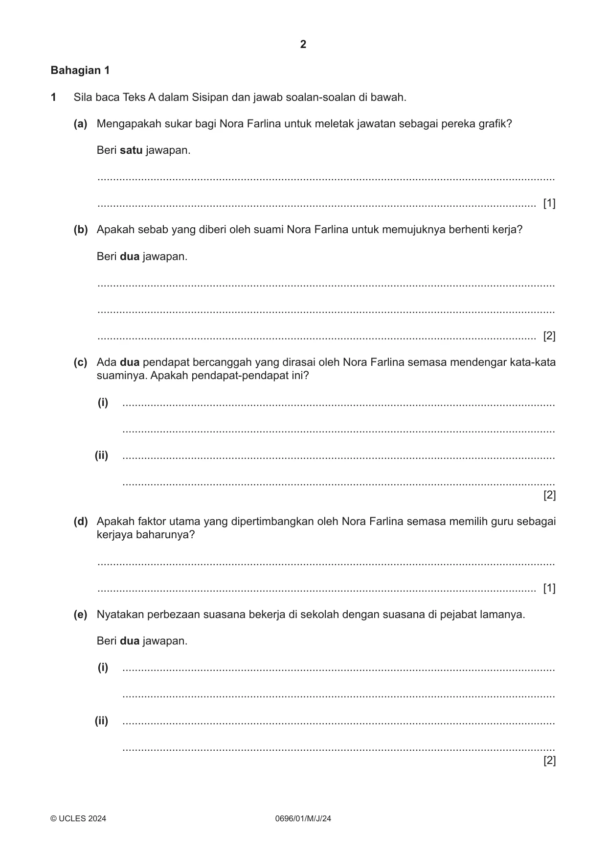 Cambridge IGCSE Malay - First Language 0696 2024 May/June Paper 1 · Variant 0 question paper, page 2 of 8