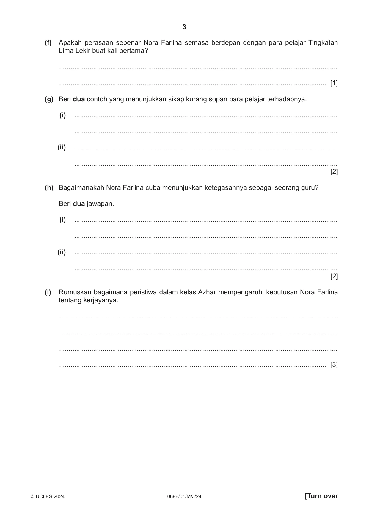 Cambridge IGCSE Malay - First Language 0696 2024 May/June Paper 1 · Variant 0 question paper, page 3 of 8