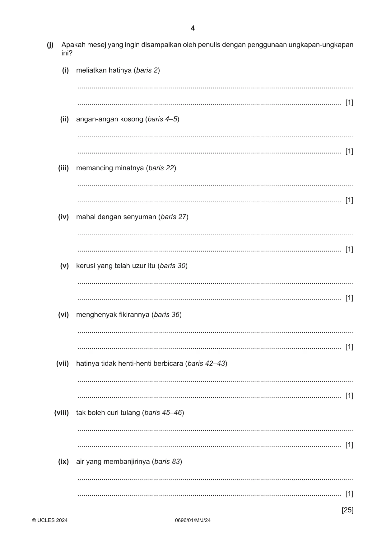 Cambridge IGCSE Malay - First Language 0696 2024 May/June Paper 1 · Variant 0 question paper, page 4 of 8