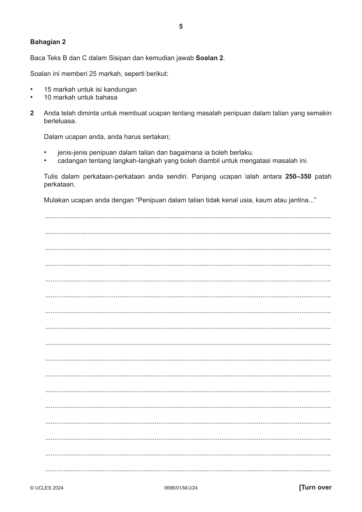 Cambridge IGCSE Malay - First Language 0696 2024 May/June Paper 1 · Variant 0 question paper, page 5 of 8