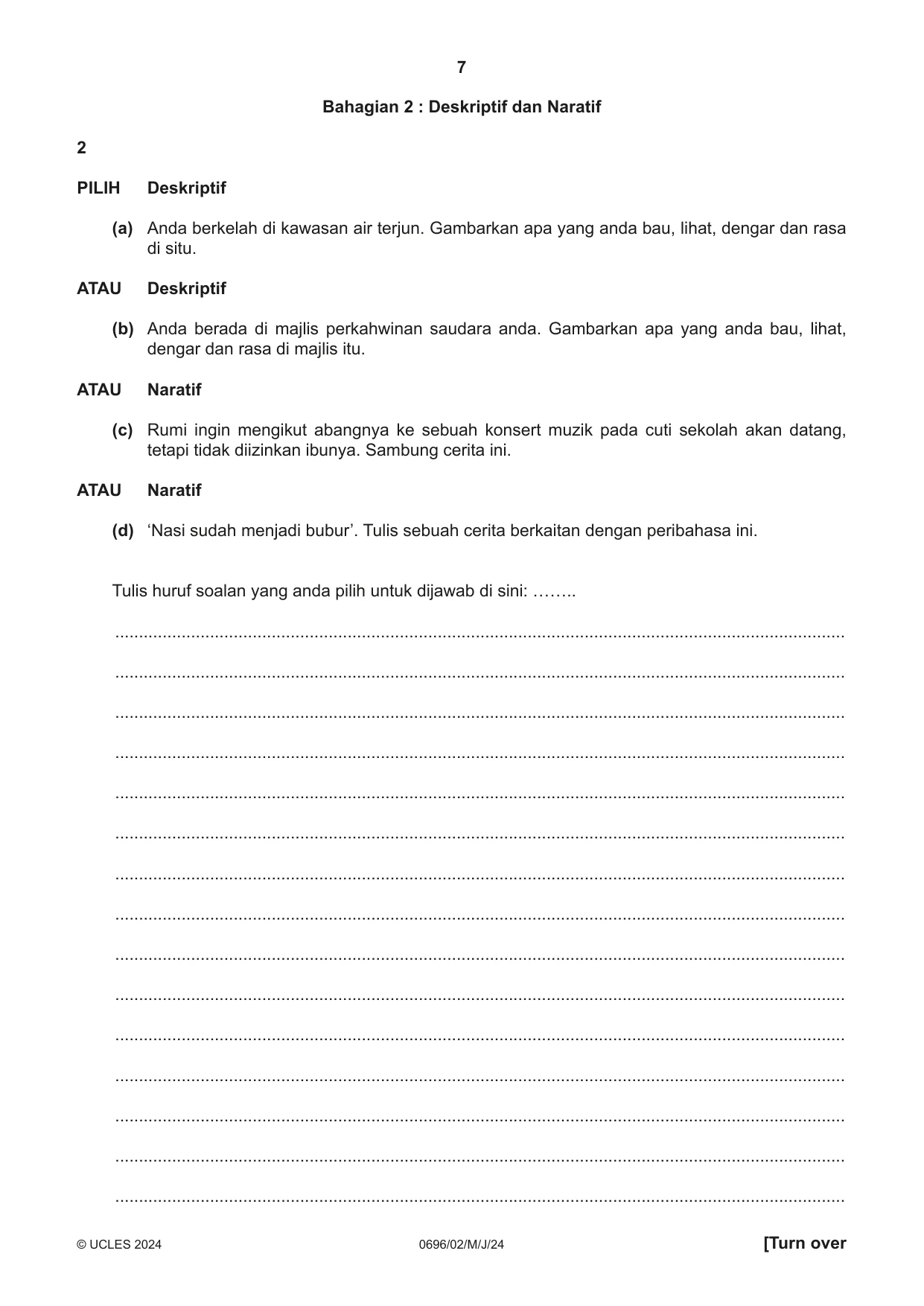 Cambridge IGCSE Malay - First Language 0696 2024 May/June Paper 2 · Variant 0 question paper, page 7 of 12