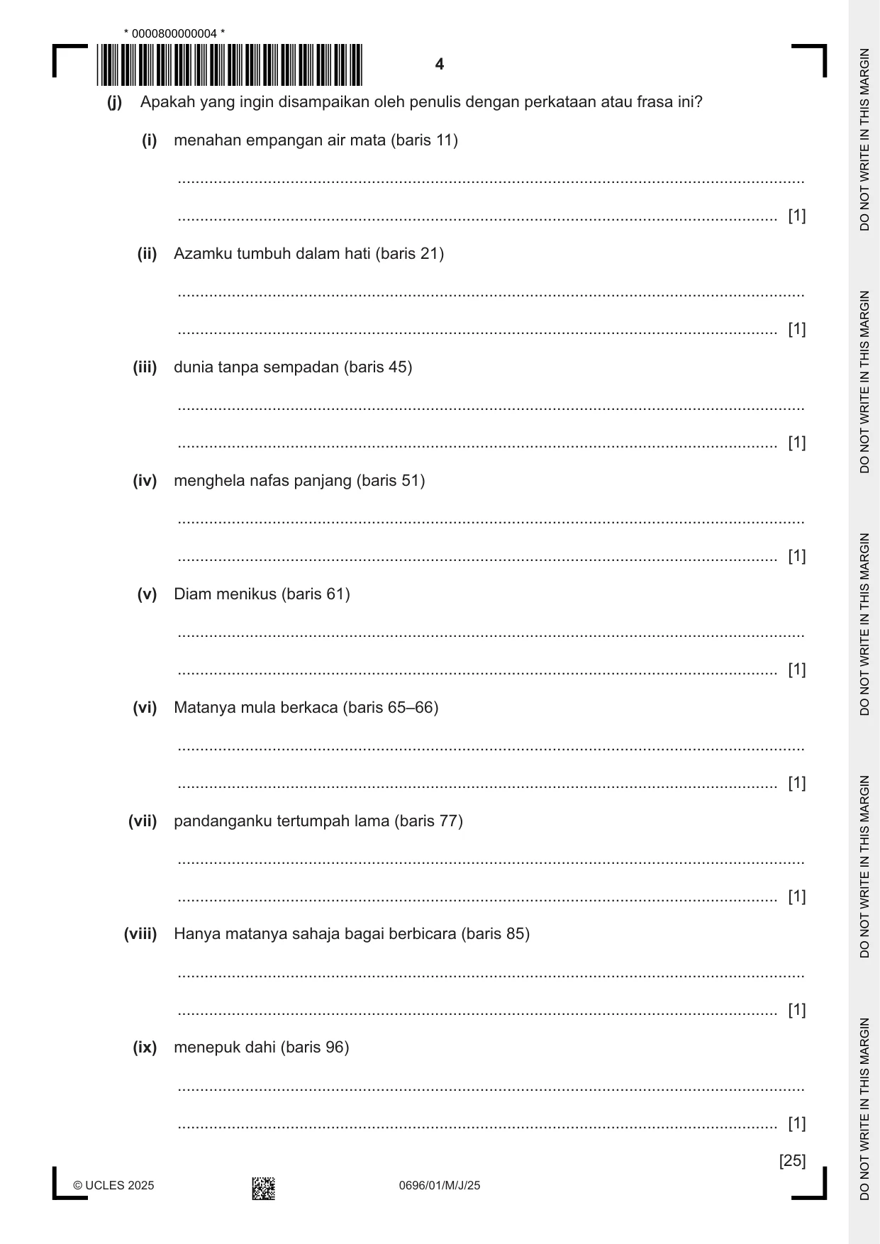 Cambridge IGCSE Malay - First Language 0696 2025 May/June Paper 1 · Variant 0 question paper, page 4 of 8