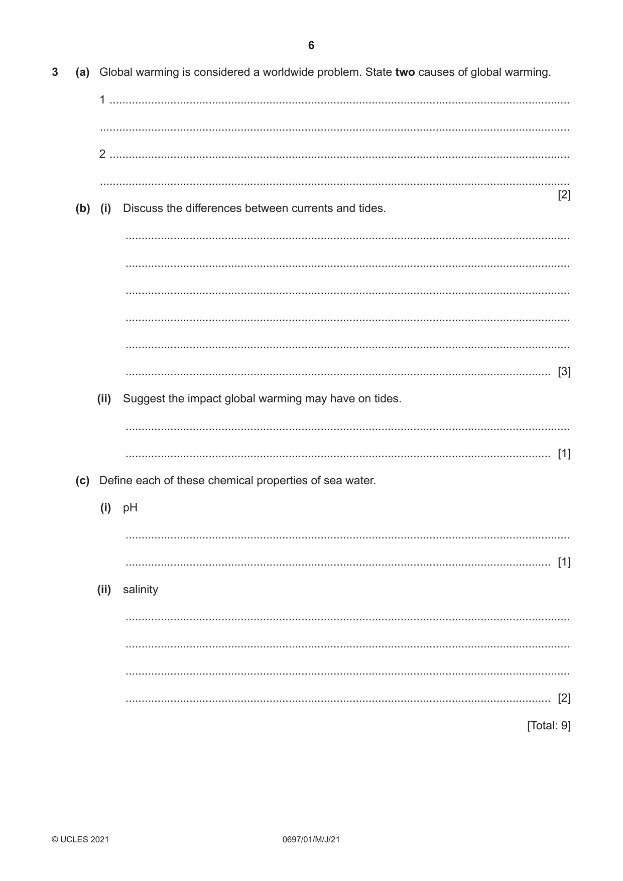 Cambridge IGCSE Marine Science (Maldives only) 0697 2021 May/June Paper 1 · Variant 0 question paper, page 6 of 16