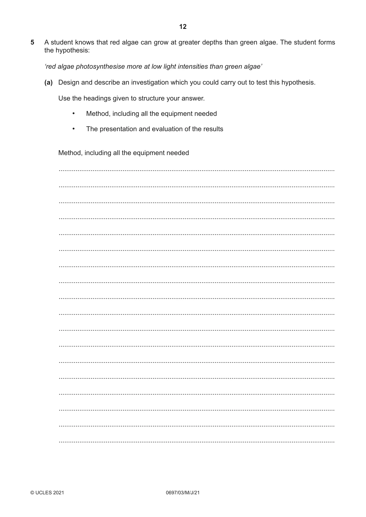 Cambridge IGCSE Marine Science (Maldives only) 0697 2021 May/June Paper 3 · Variant 0 question paper, page 12 of 16