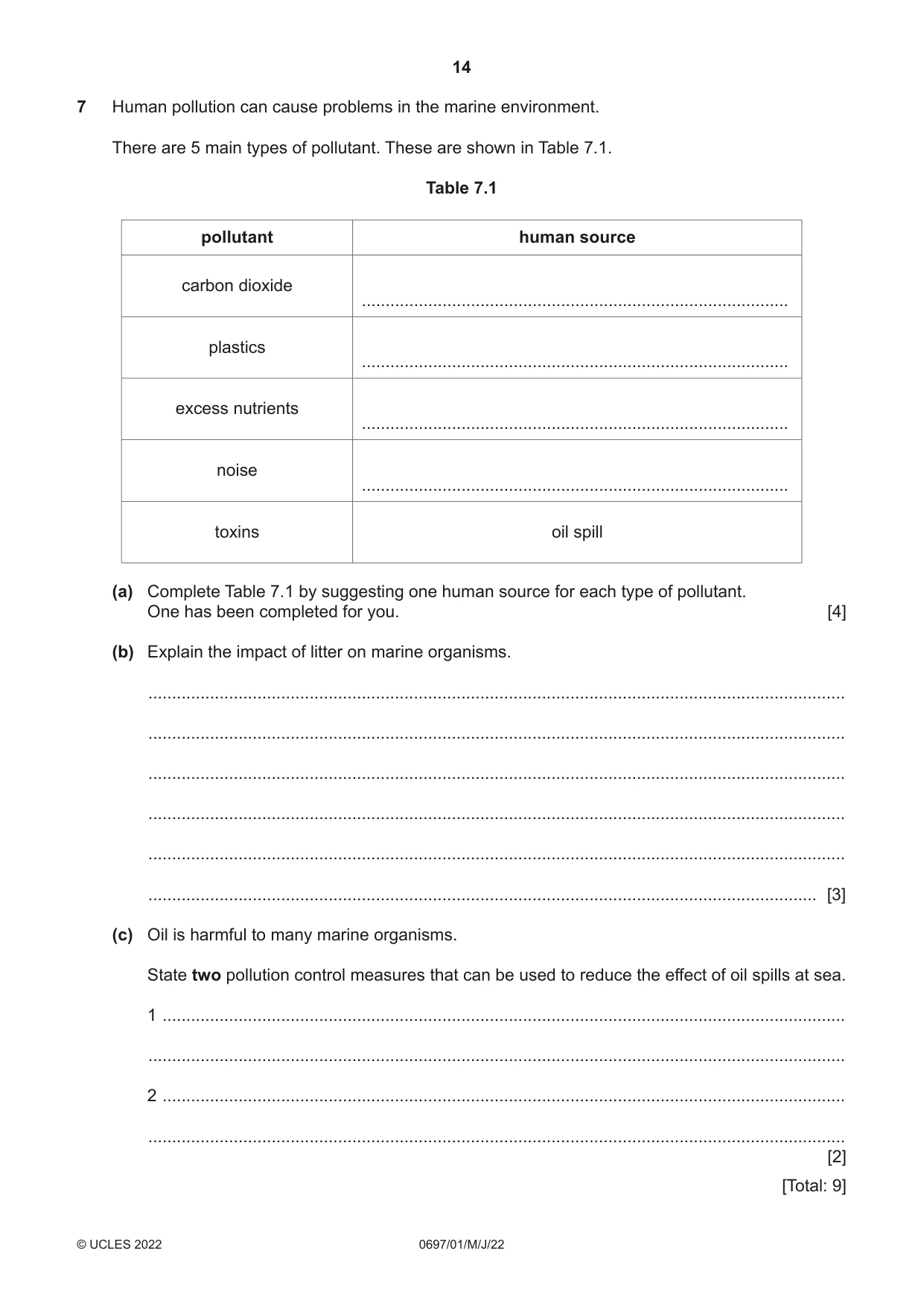 Cambridge IGCSE Marine Science (Maldives only) 0697 2022 May/June Paper 1 · Variant 0 question paper, page 14 of 16
