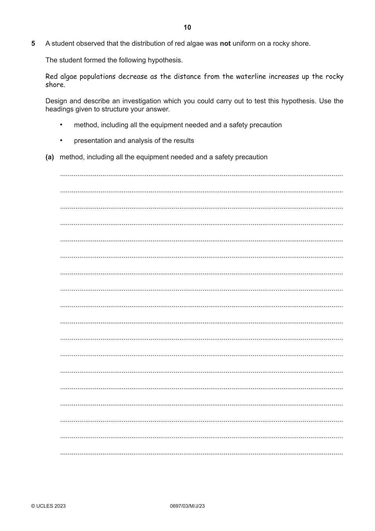 Cambridge IGCSE Marine Science (Maldives only) 0697 2023 May/June Paper 3 · Variant 0 question paper, page 10 of 12
