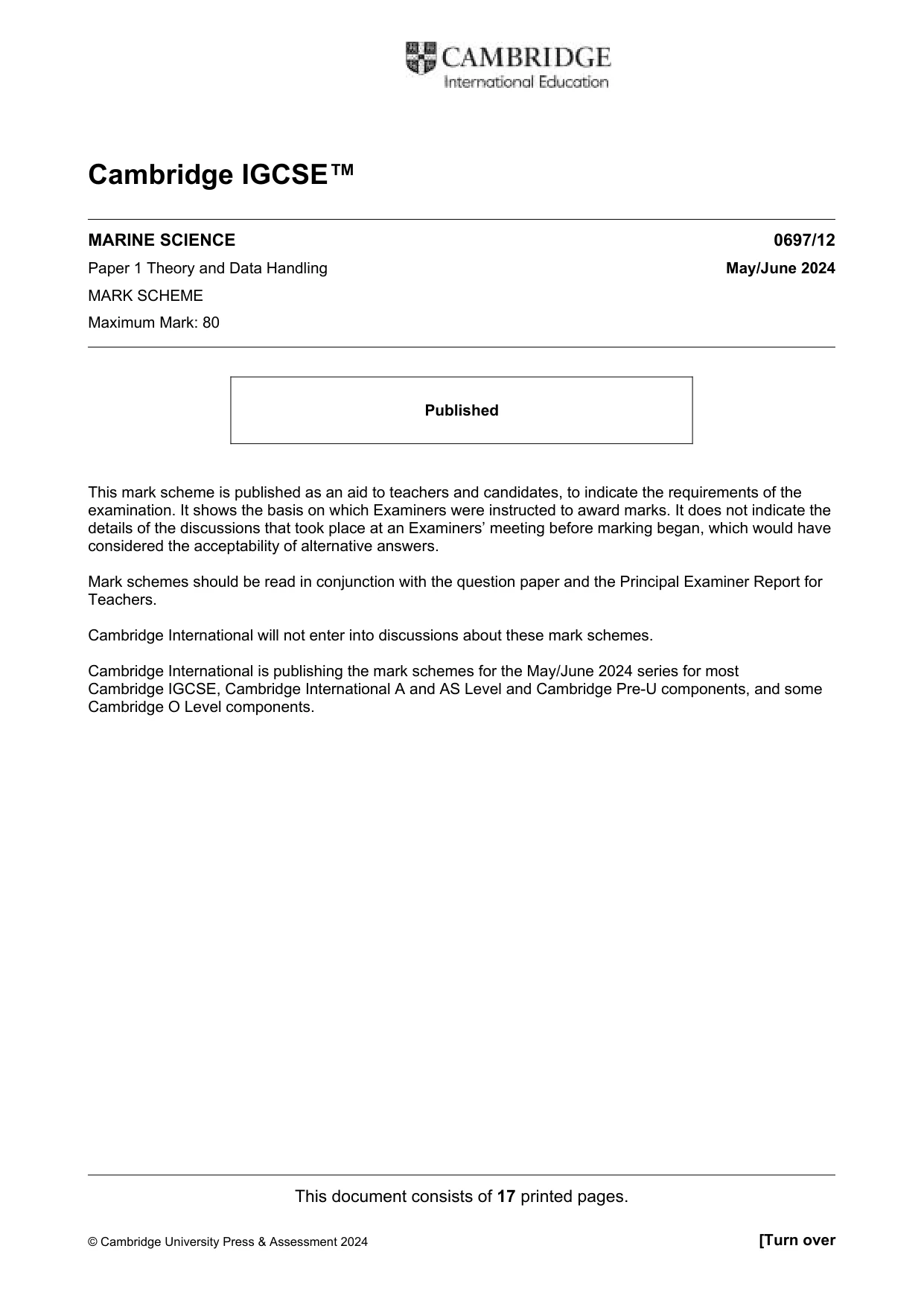 Mark scheme, page 1 of 17