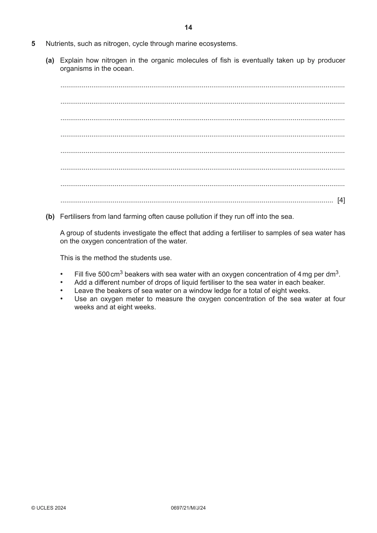 Cambridge IGCSE Marine Science (Maldives only) 0697 2024 May/June Paper 2 · Variant 1 question paper, page 14 of 20